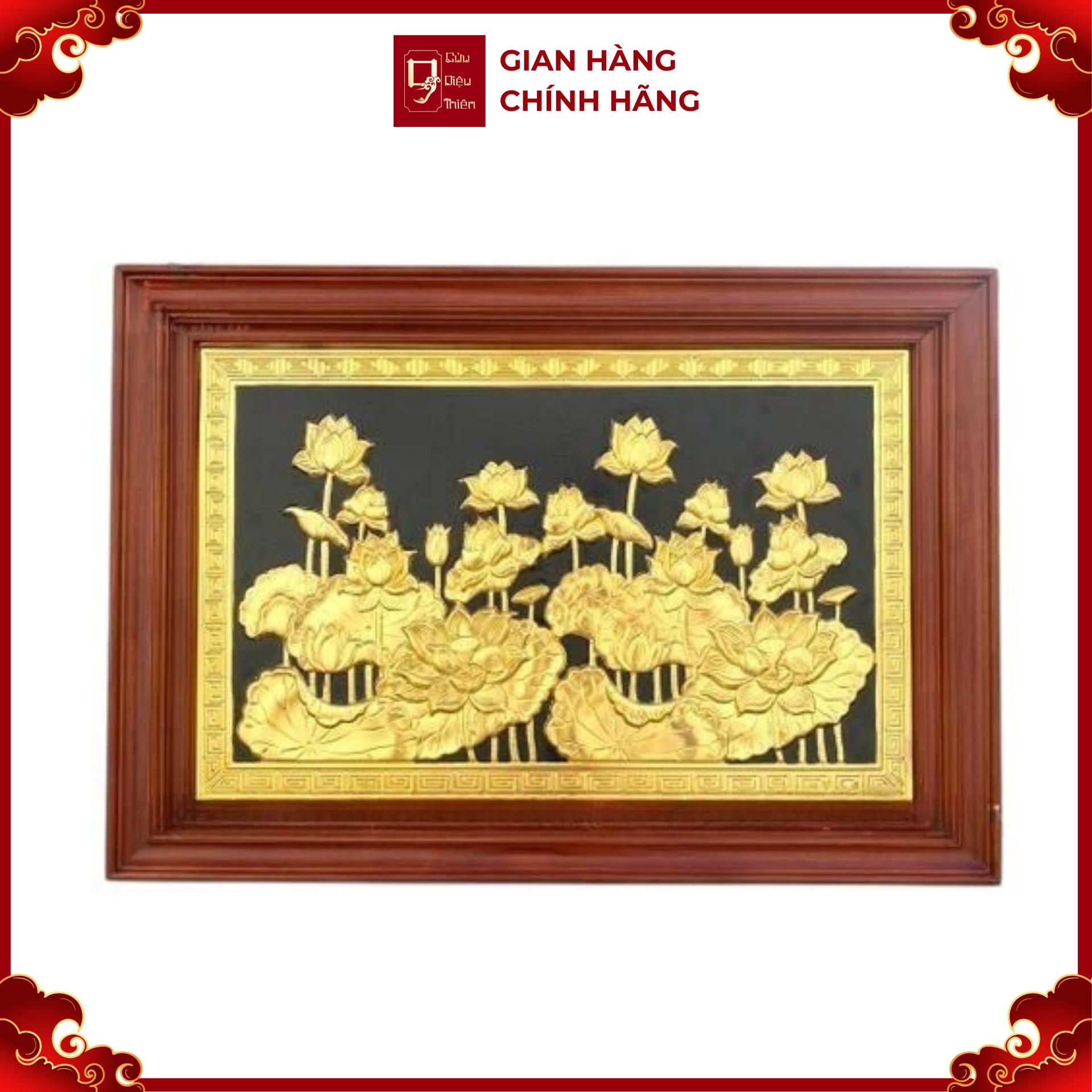 Tranh Đồng Hoa Sen , Dát Vàng ( 61x88cm ) - Cửu Diệu Thiên - SH024