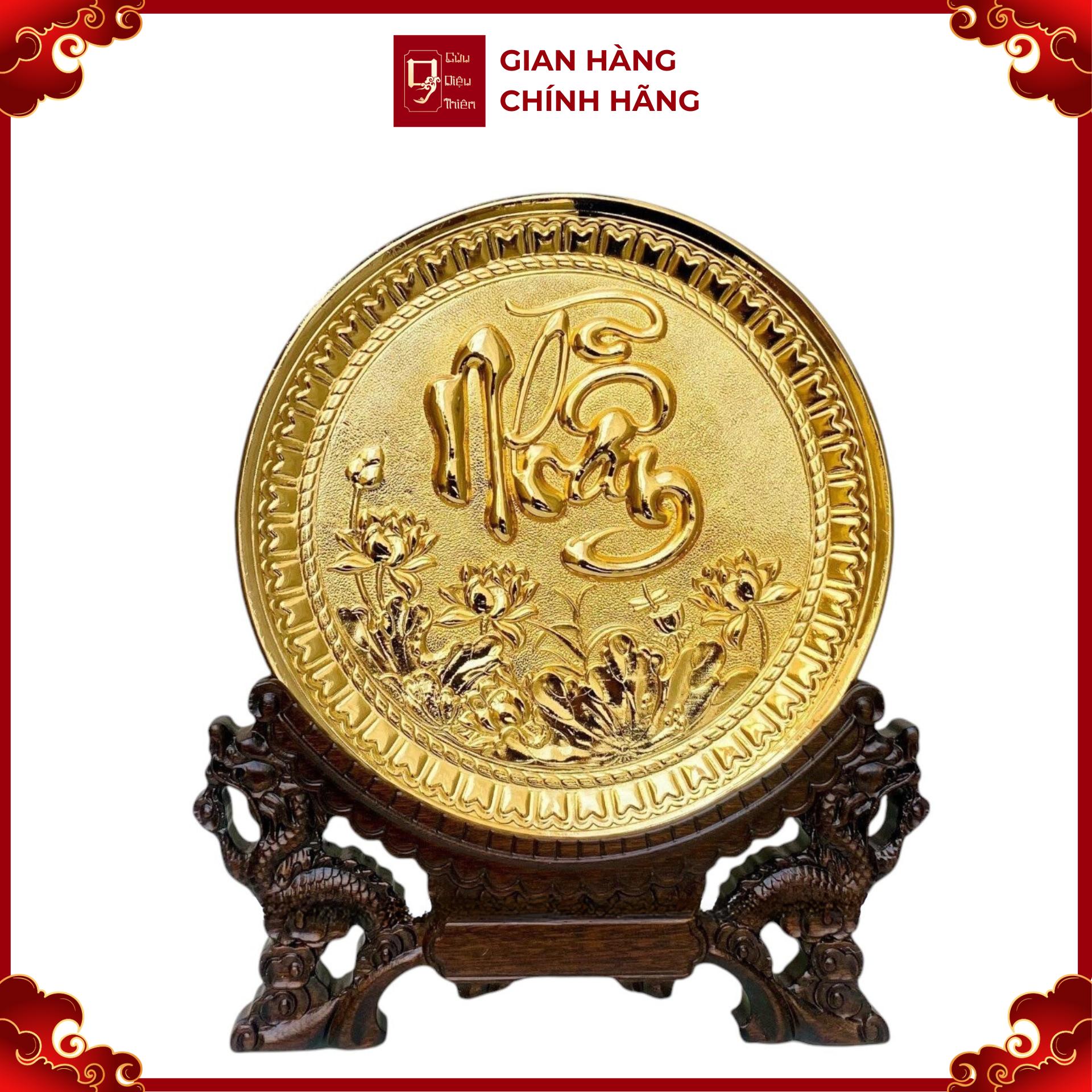 Tranh Đĩa Đồng Chữ Nhẫn , Mạ Vàng 24K ( Đường Kính 19cm ) - Cửu Diệu Thiên - ĐC005