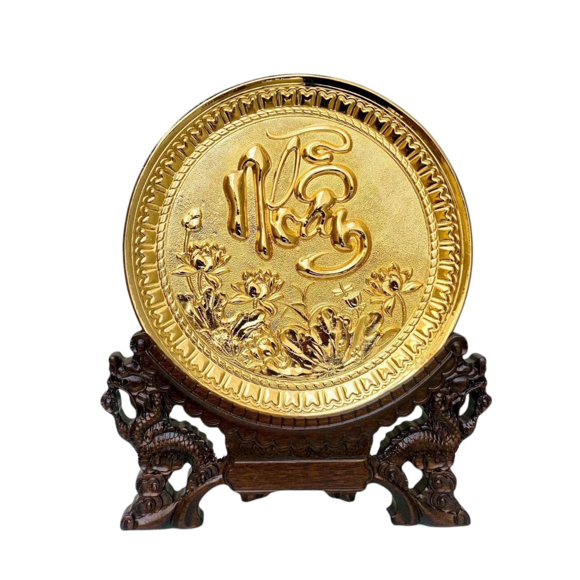 Tranh Đĩa Đồng Chữ Nhẫn , Mạ Vàng 24K ( Đường Kính 19cm ) - Cửu Diệu Thiên - ĐC005