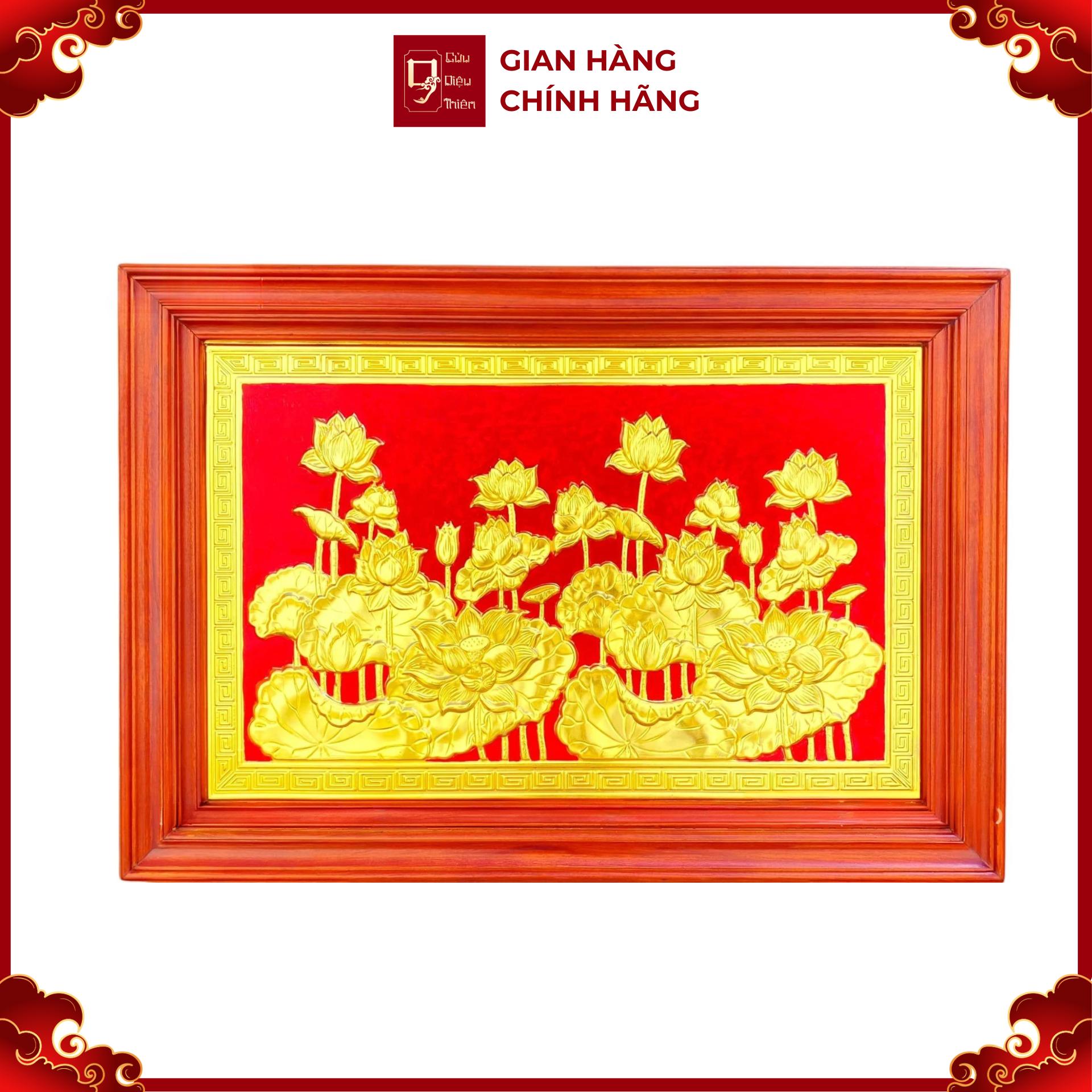 Tranh Đồng Hoa Sen , Dát Vàng ( 61x88cm ) - Cửu Diệu Thiên - SH025