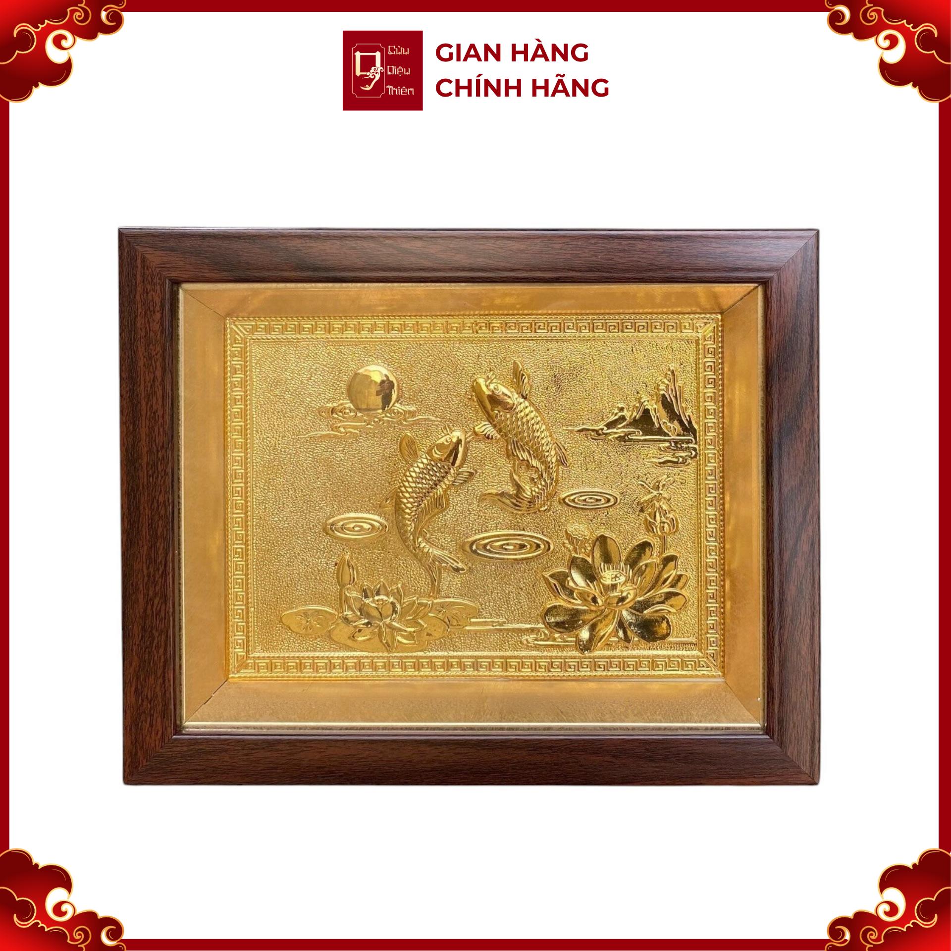 Trang Đồng Cá Chép Hoa Sen - Song Ngư Cát Hạnh , Mạ Vàng 24K ( 20x25cm ) - Cửu Diệu Thiên - SN001