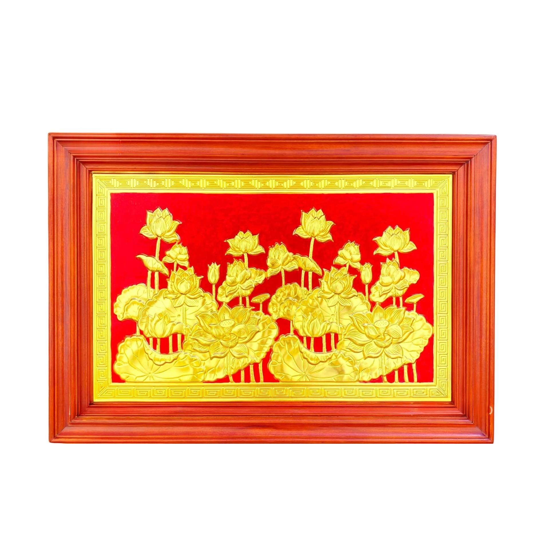 Tranh Đồng Hoa Sen , Dát Vàng ( 61x88cm ) - Cửu Diệu Thiên - SH025