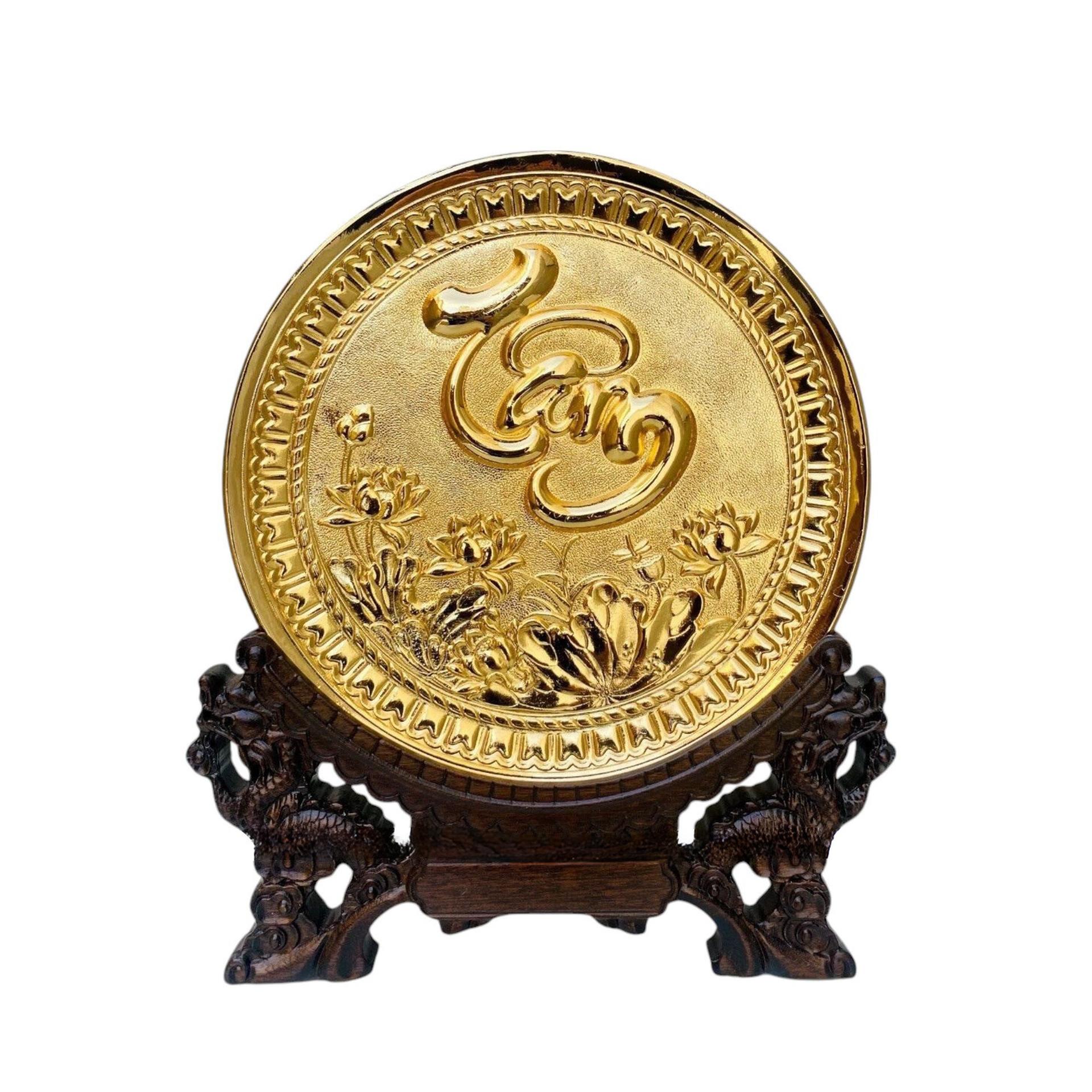 Tranh Đĩa Đồng Chữ Tâm , Mạ Vàng 24K ( Đường Kính 19cm ) - Cửu Diệu Thiên - ĐC006
