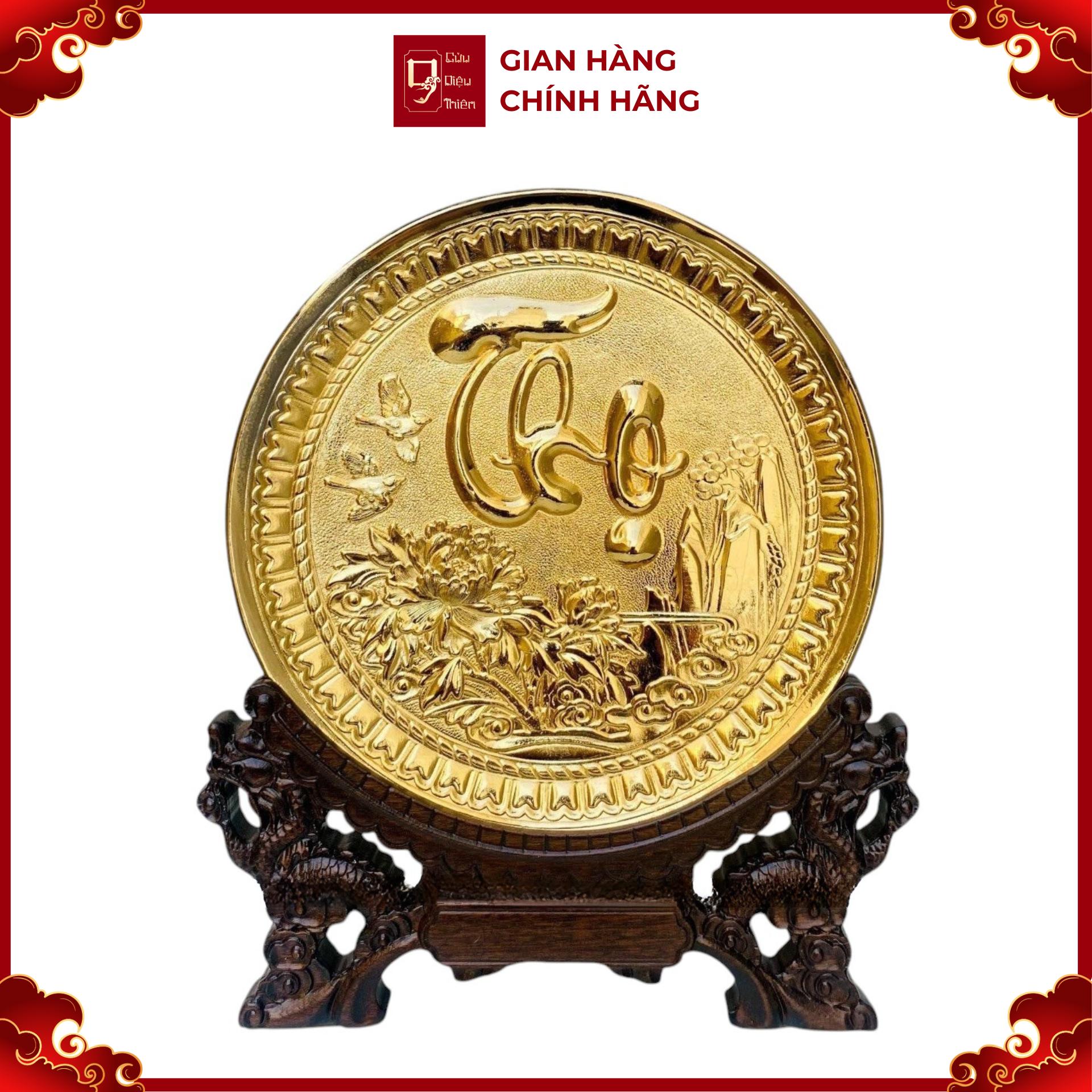 Tranh Đĩa Đồng Chữ Thọ , Mạ Vàng 24K ( Đường Kính 19cm ) - Cửu Diệu Thiên - ĐC008