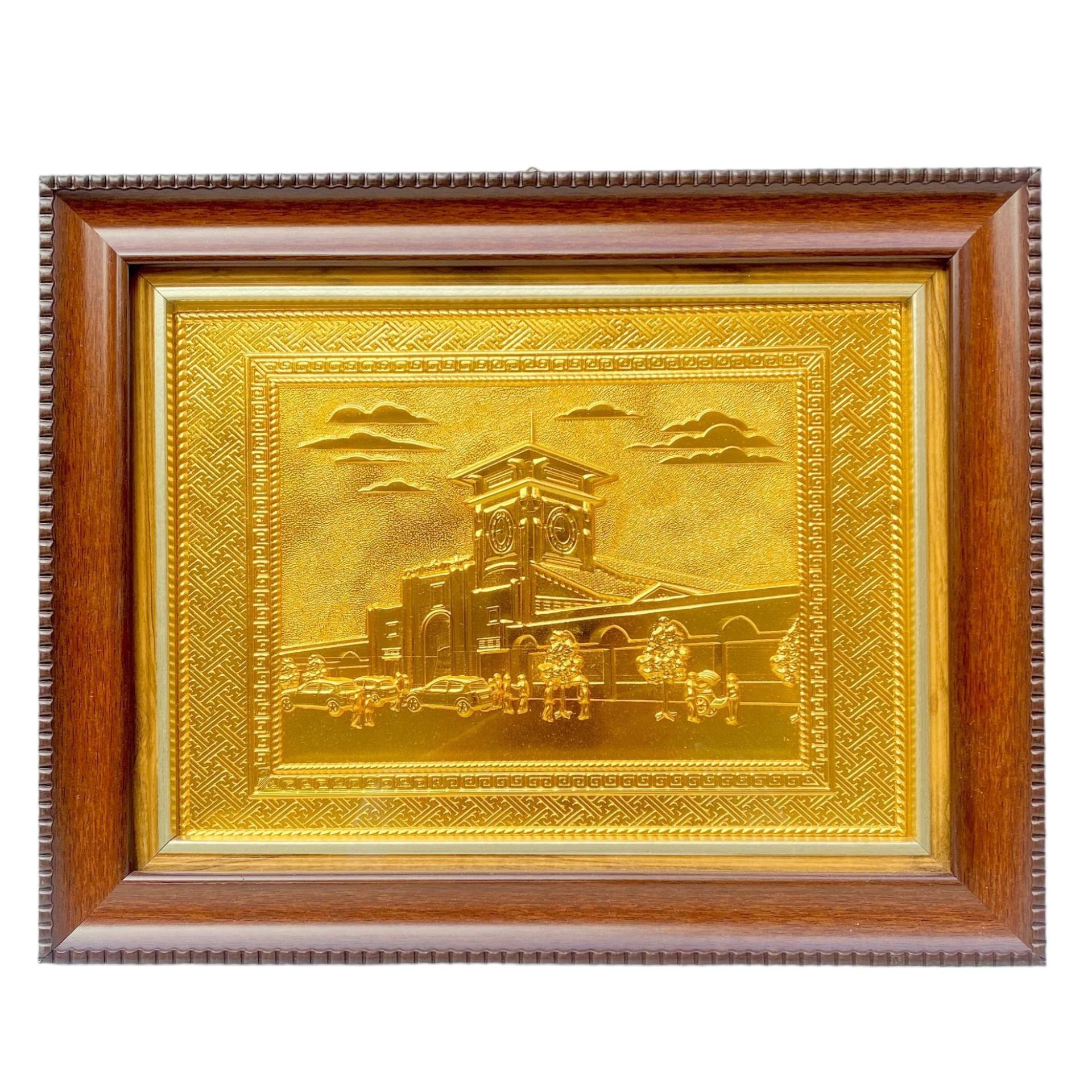 Tranh Đồng Chợ Bến Thành , Mạ Vàng 24K ( 28x34cm ) - Cửu Diệu Thiên - BT007