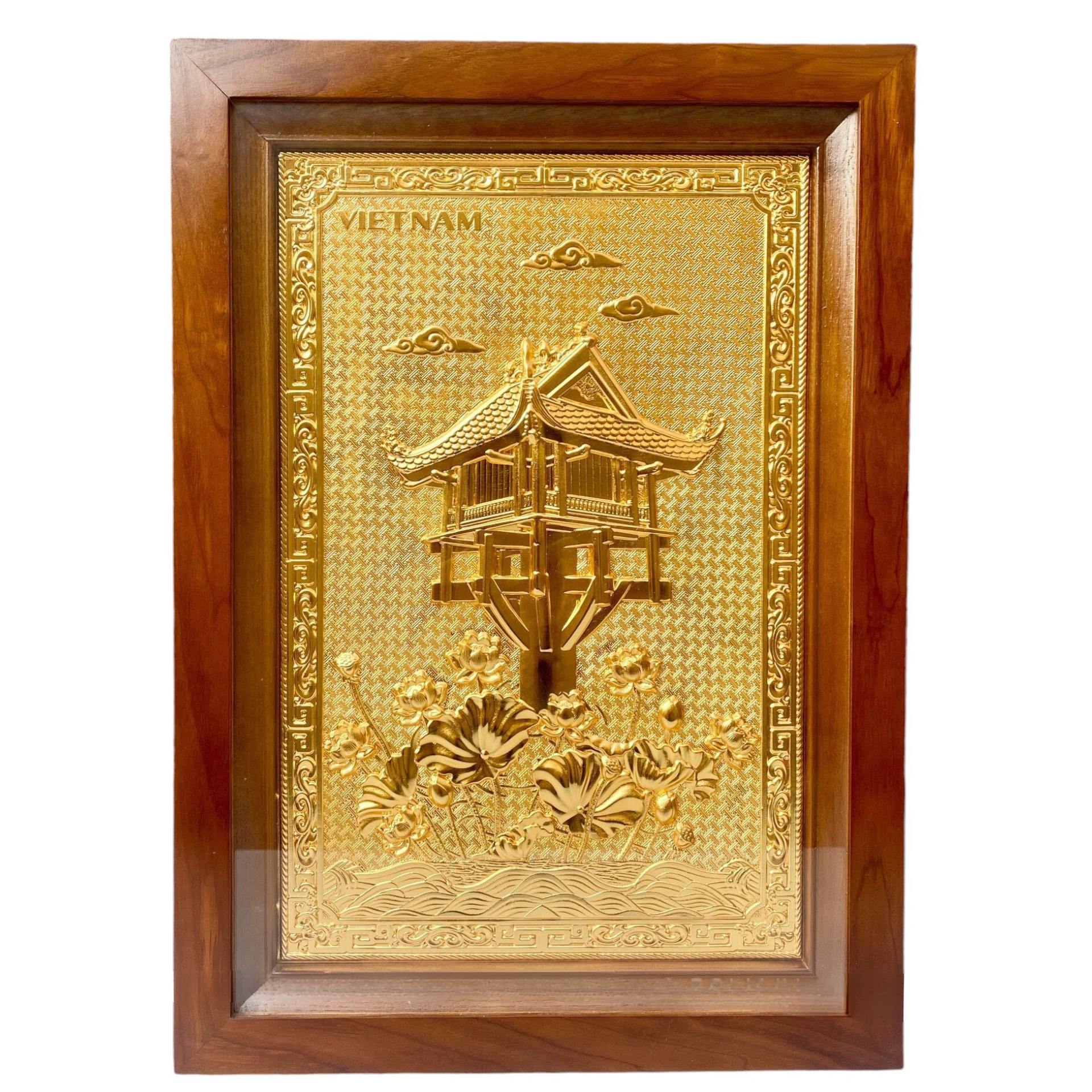 Tranh Đồng Chùa Một Cột , Mạ Vàng 24K ( 38x54cm ) - Cửu Diệu Thiên - MC0017