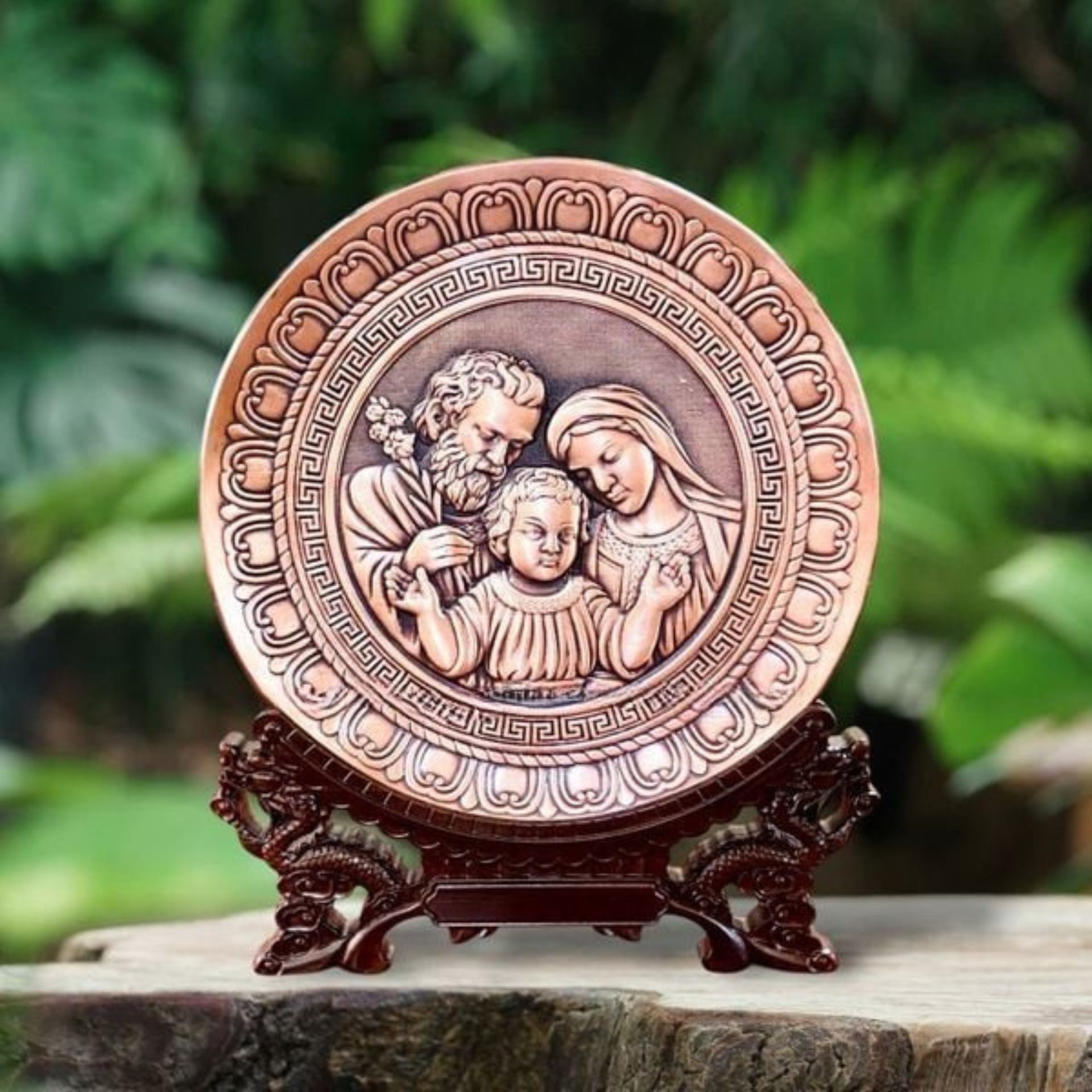 Tranh Đồng Công Giáo - Thánh Gia ( Đường Kính 19cm ) - Đồ Đồng Cửu Diệu Thiên - TCG024