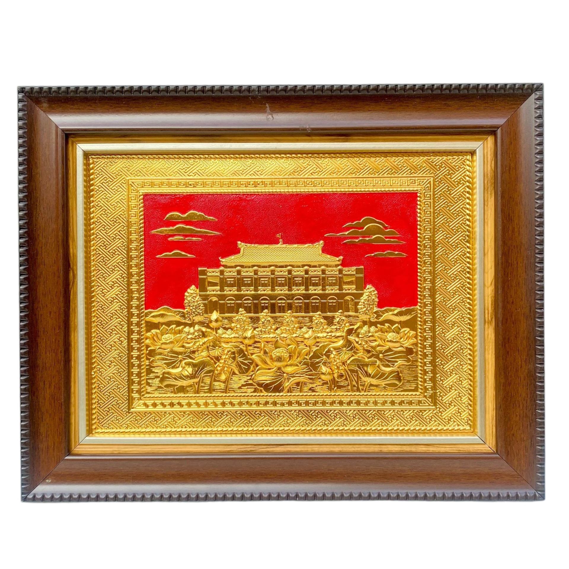 Tranh Đồng Bến Nhà Rồng - Bảo Tàng Hồ Chí Minh , Mạ Vàng 24K ( 28x34cm ) - Cửu Diệu Thiên - BR007