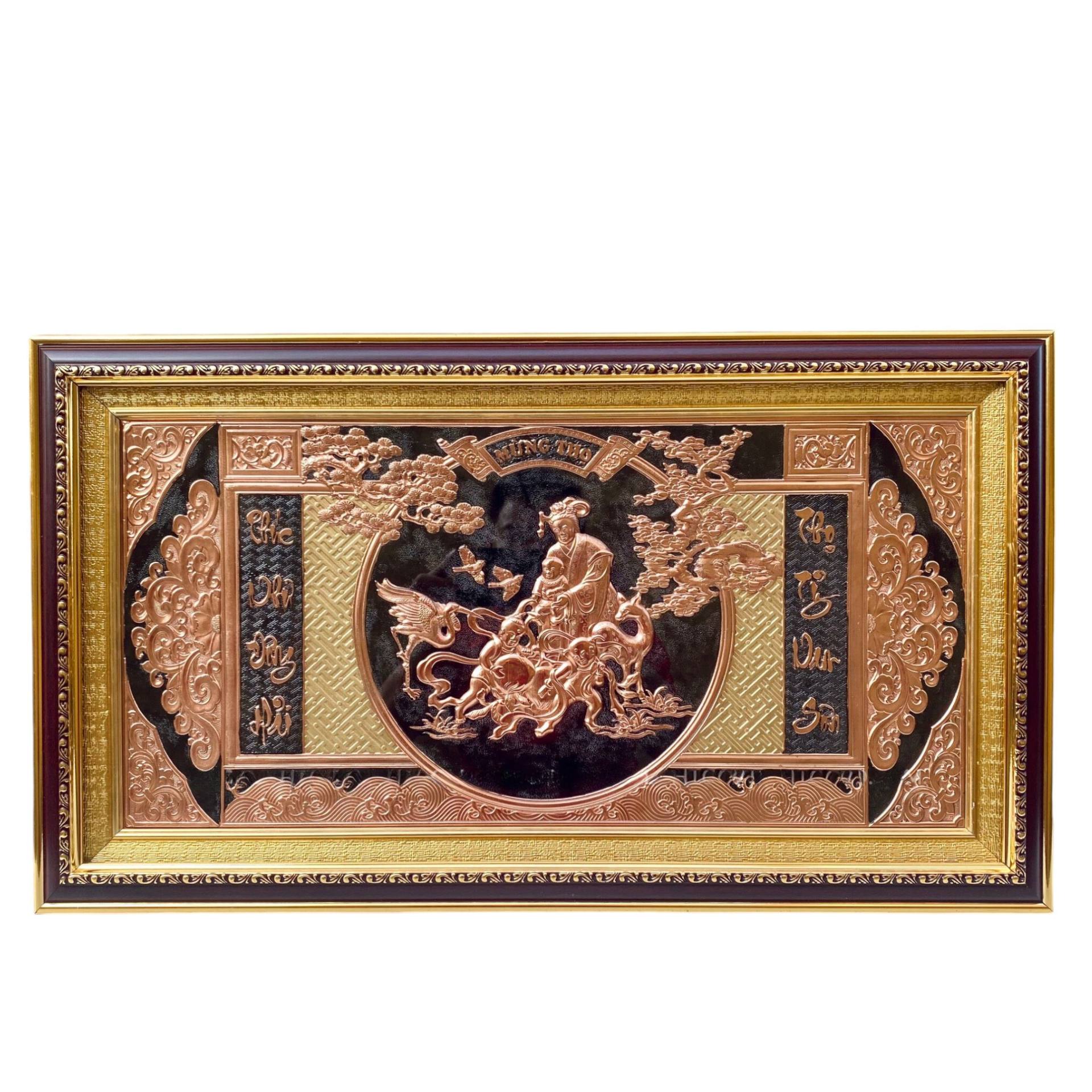 Tranh Đồng Mừng Thọ Cụ Bà , Đồng Đỏ  ( 42x72cm ) - Cửu Diệu Thiên - CB001