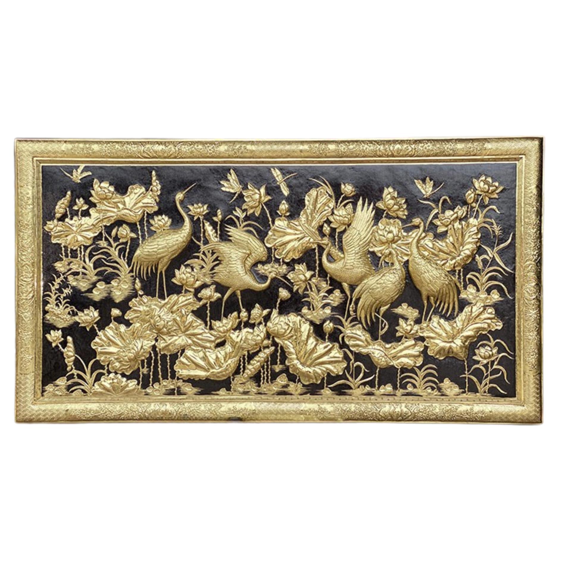 Tranh Sen Hạc - Đồ Đồng Cao Cấp - Cửu Diệu Thiên - THN408