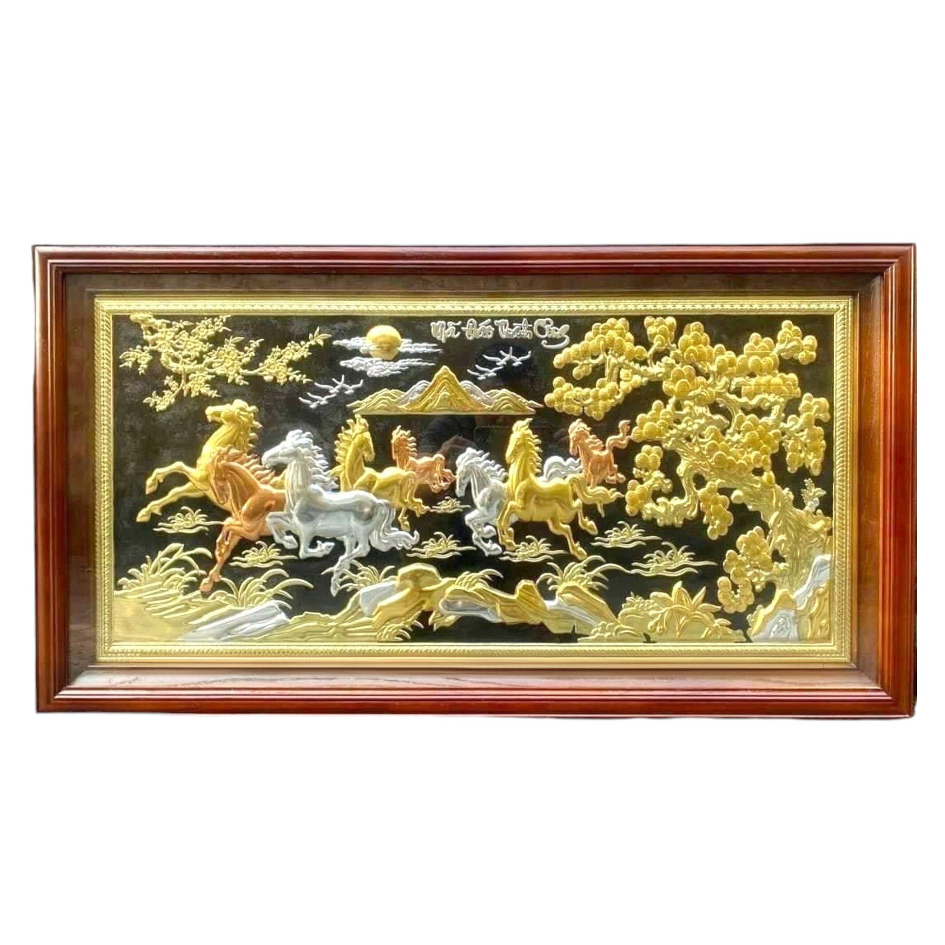 Tranh Đồng Mã Đáo Thành Công , Dát Vàng Bạc ( 50x90cm ) - Cửu Diệu Thiên - MD0013