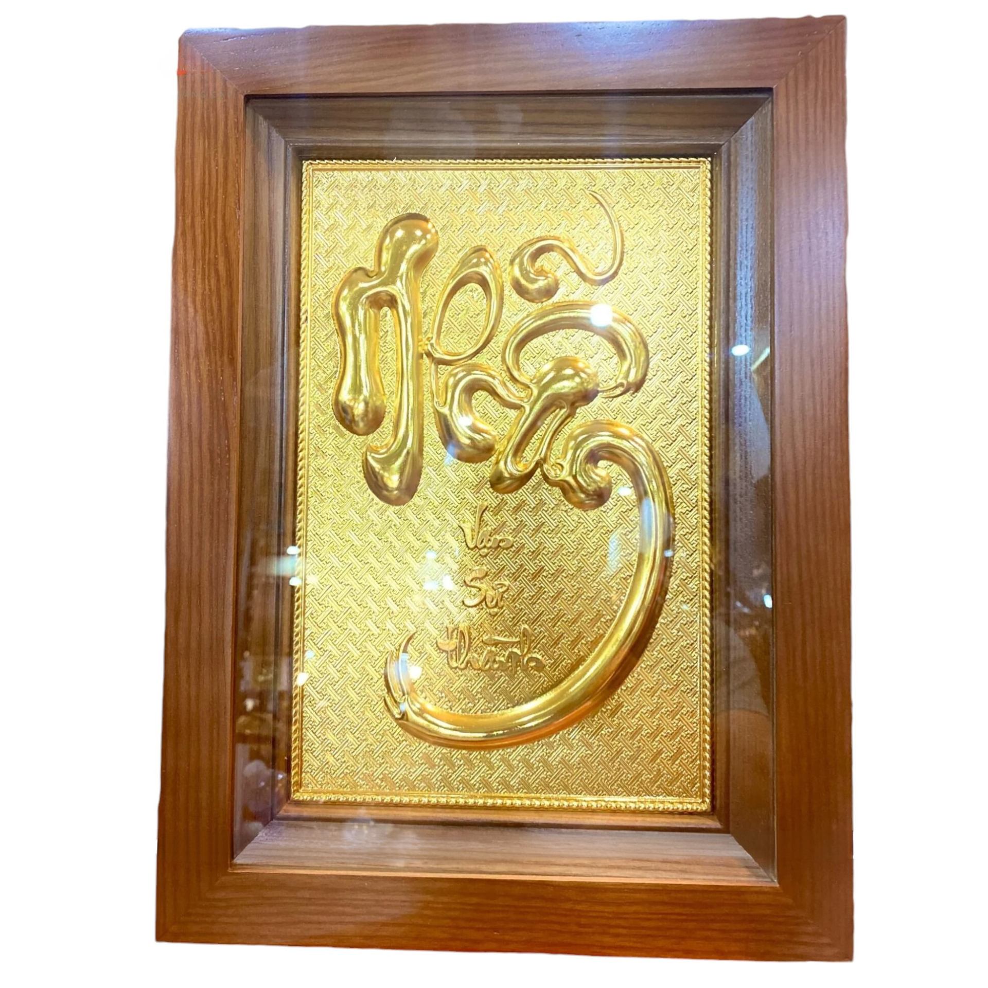 Tranh Đồng Chữ Nhẫn, Dát Vàng ( 28x38cm ) - Cửu Diệu Thiên - CN003