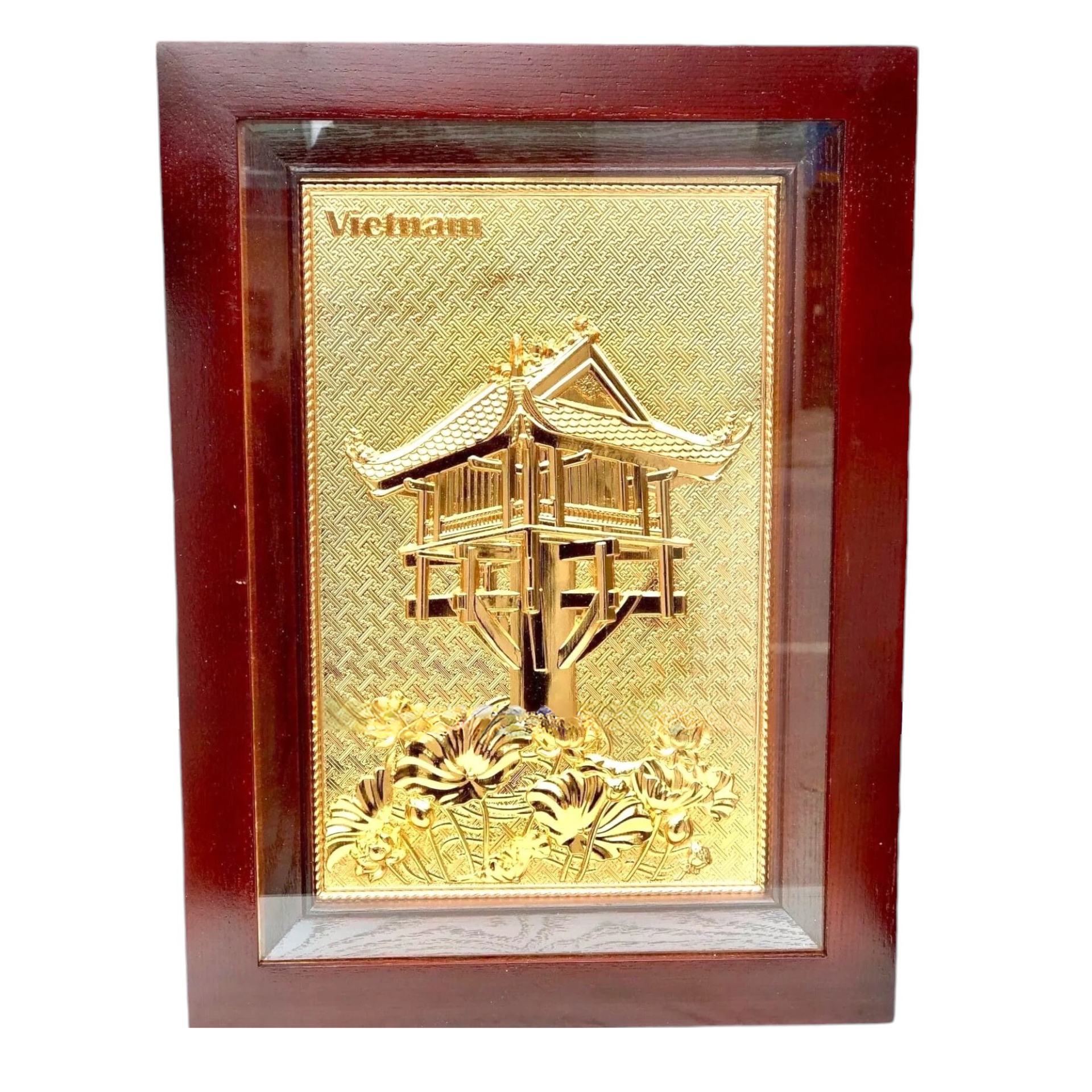 Tranh Đồng Chùa Một Cột - Đồng Đỏ , Giả Cổ , Mạ Vàng 24K ( 28x38cm ) - Cửu Diệu Thiên - MC007