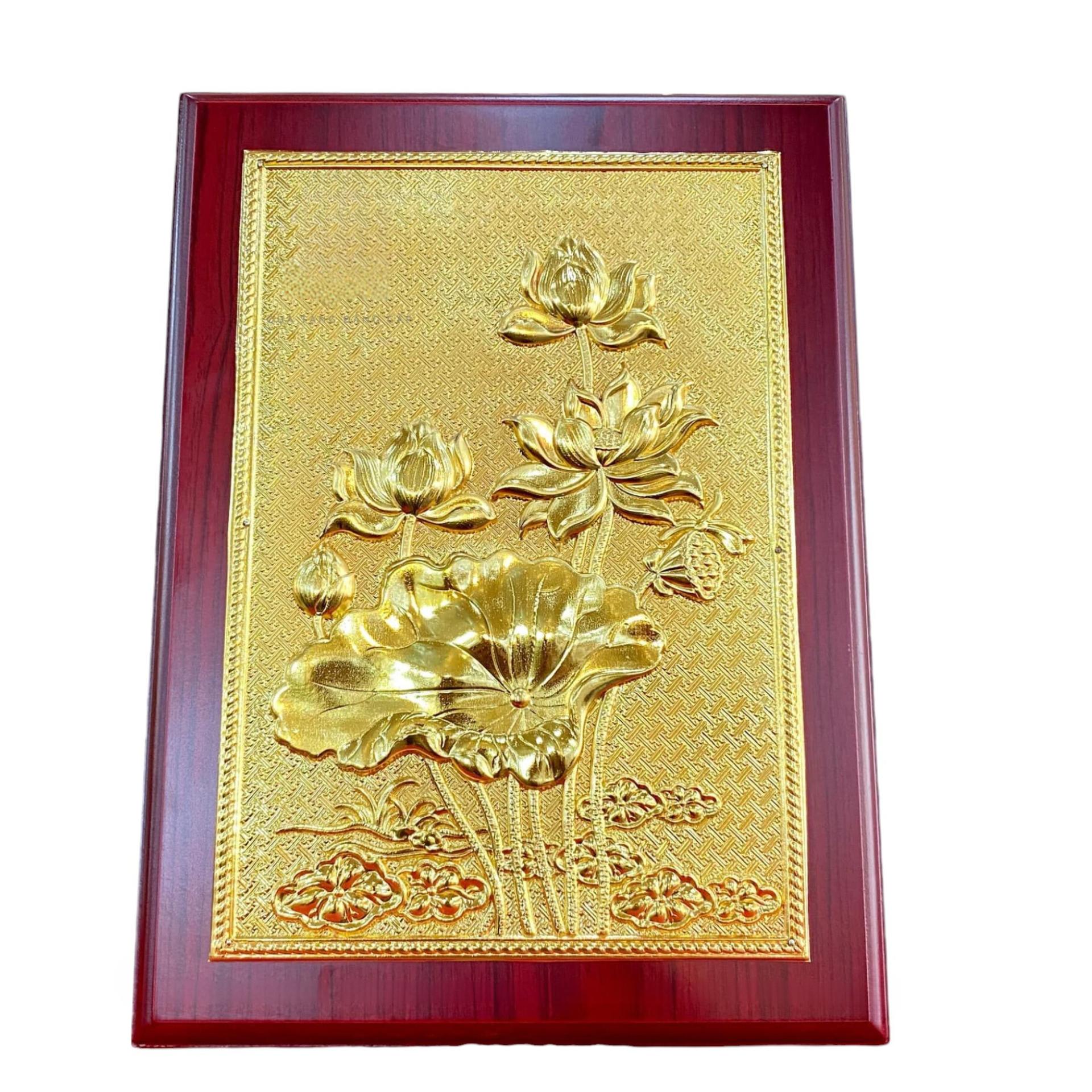 Tranh Đồng Hoa Sen Mạ Vàng 24k ( 32x23cm ) - Cửu Diệu Thiên  - ĐH005