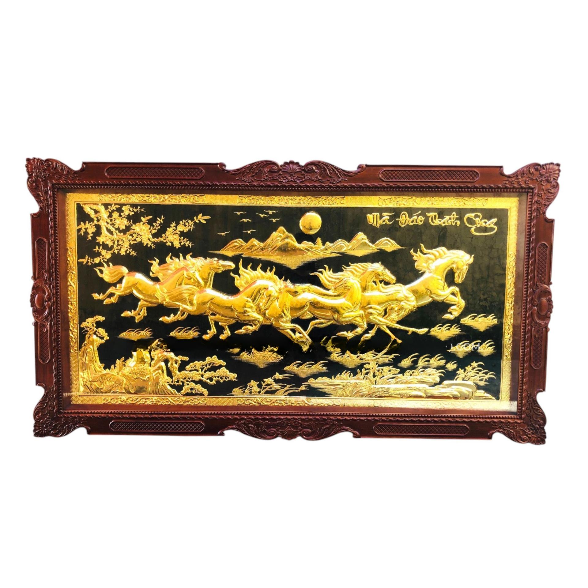 Tranh Đồng Mã Đáo Thành Công, Mạ Vàng 24K , Khung Gỗ Gụ ( 107x197cm ) - Cửu Diệu Thiên - MD022