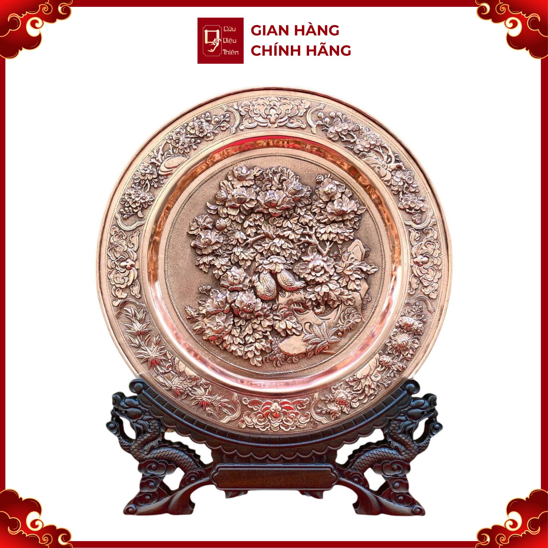 Tranh Đĩa Đồng Hoa Mẫu Đơn Và Chim Trĩ  ( 35x41cm ) - Cửu Diệu Thiên - TD014