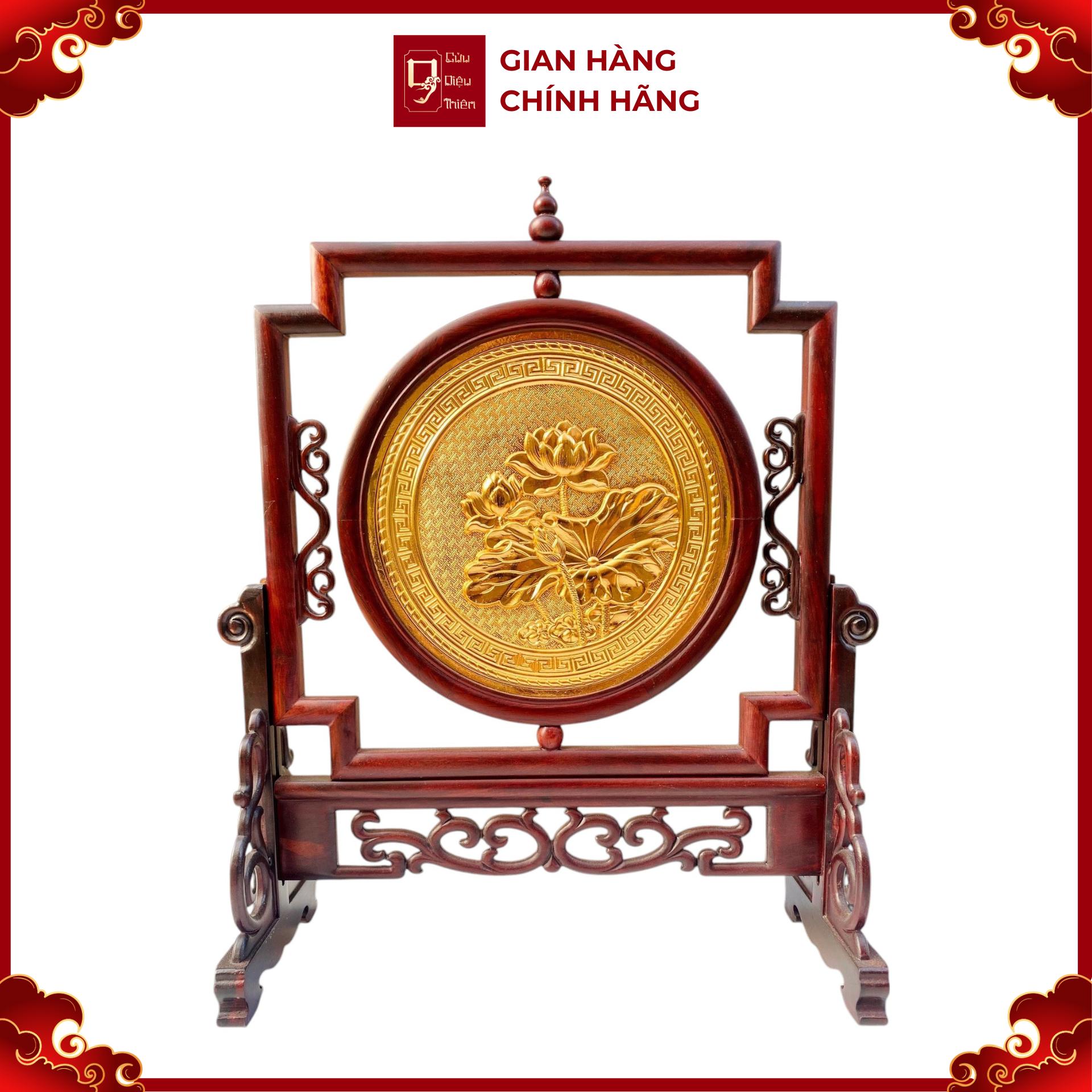 Tranh Đĩa Đồng Hoa Sen 2 Mặt , Mạ Vàng 24K ( 40x34cm ) - Cửu Diệu Thiên - SD004