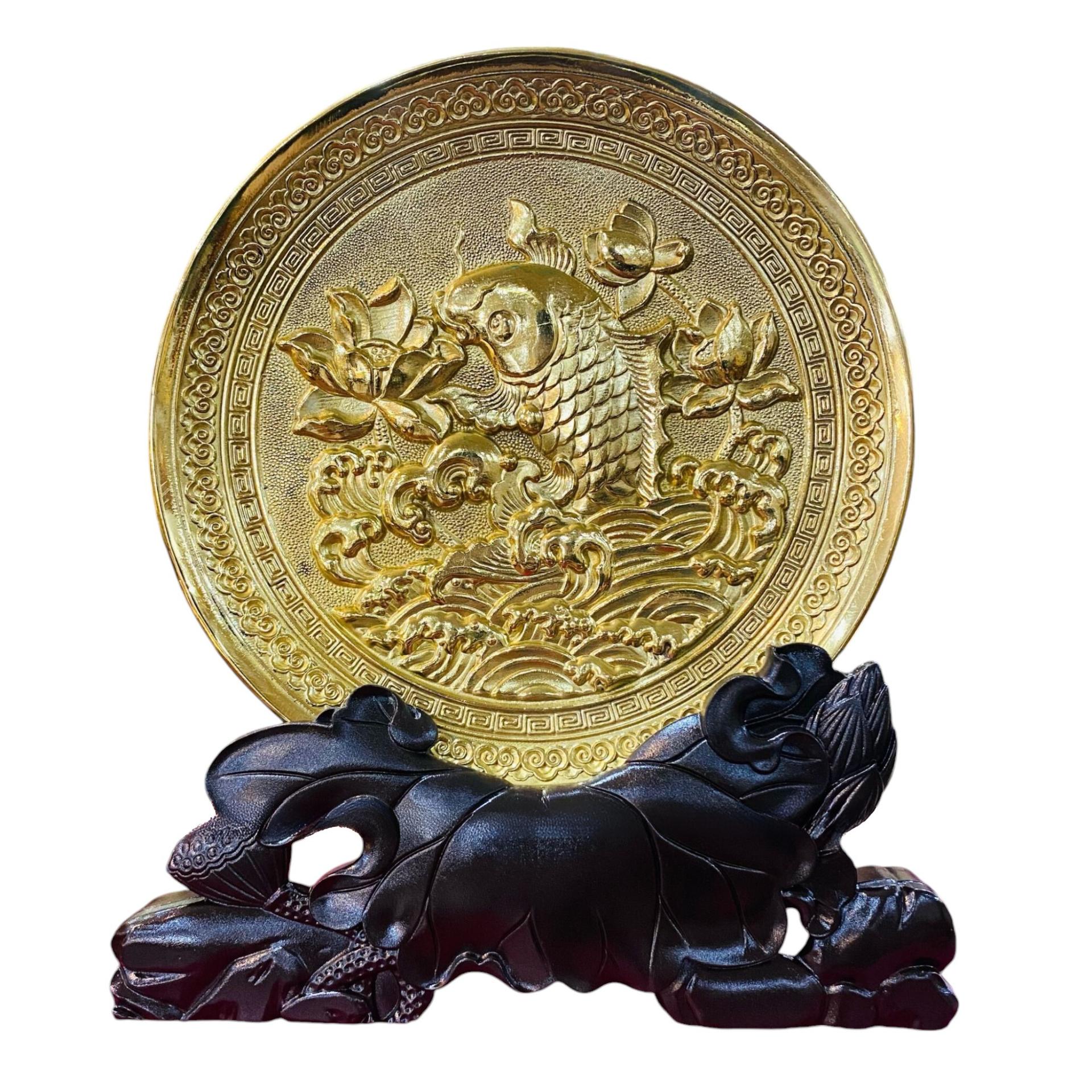 Tranh Đồng Đĩa Cá Chép Hoa Sen ( Đường Kính 19cm ) - Cửu Diệu Thiên - CH003