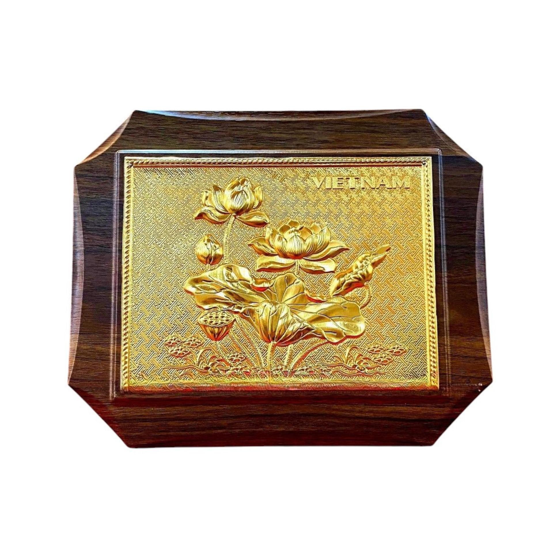 Tranh Đồng Hoa Sen , Dát Vàng ( 20x25cm ) - Cửu Diệu Thiên - SH031