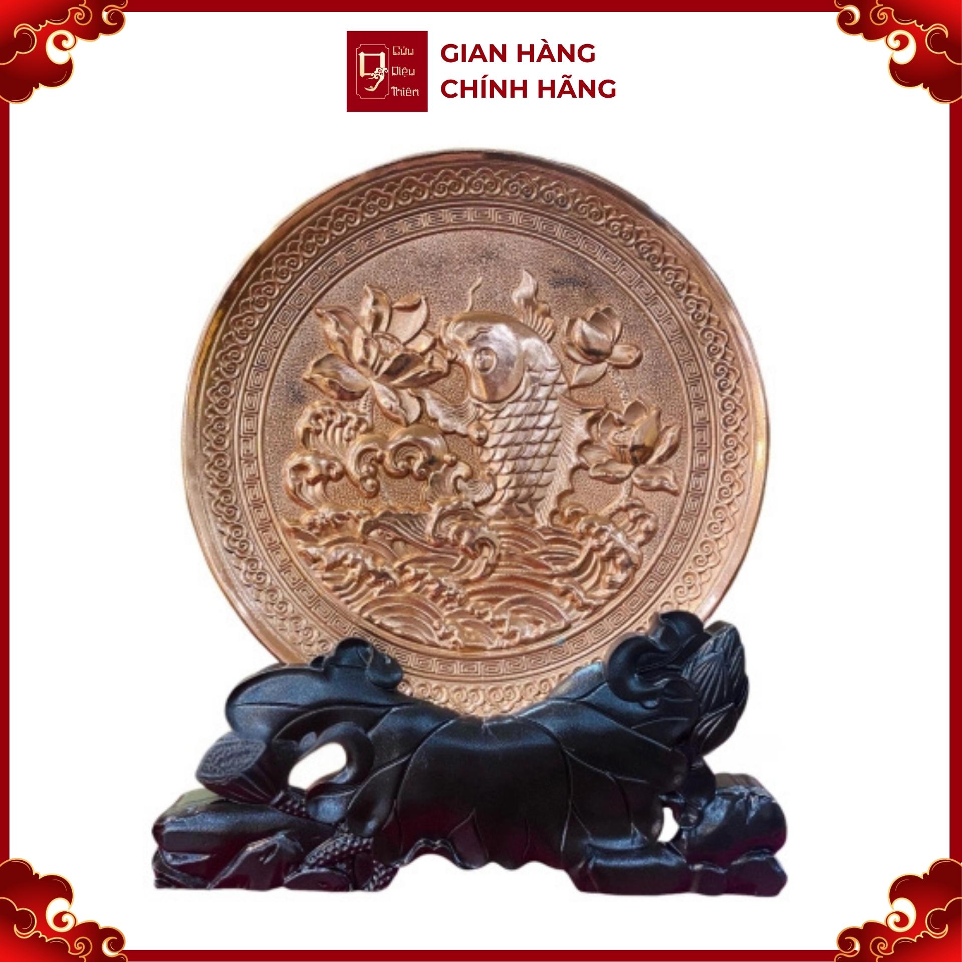 Tranh Đồng Đĩa Cá chép Hoa Sen ( Đường Kính 19cm ) - Cửu Diệu Thiên - CH002