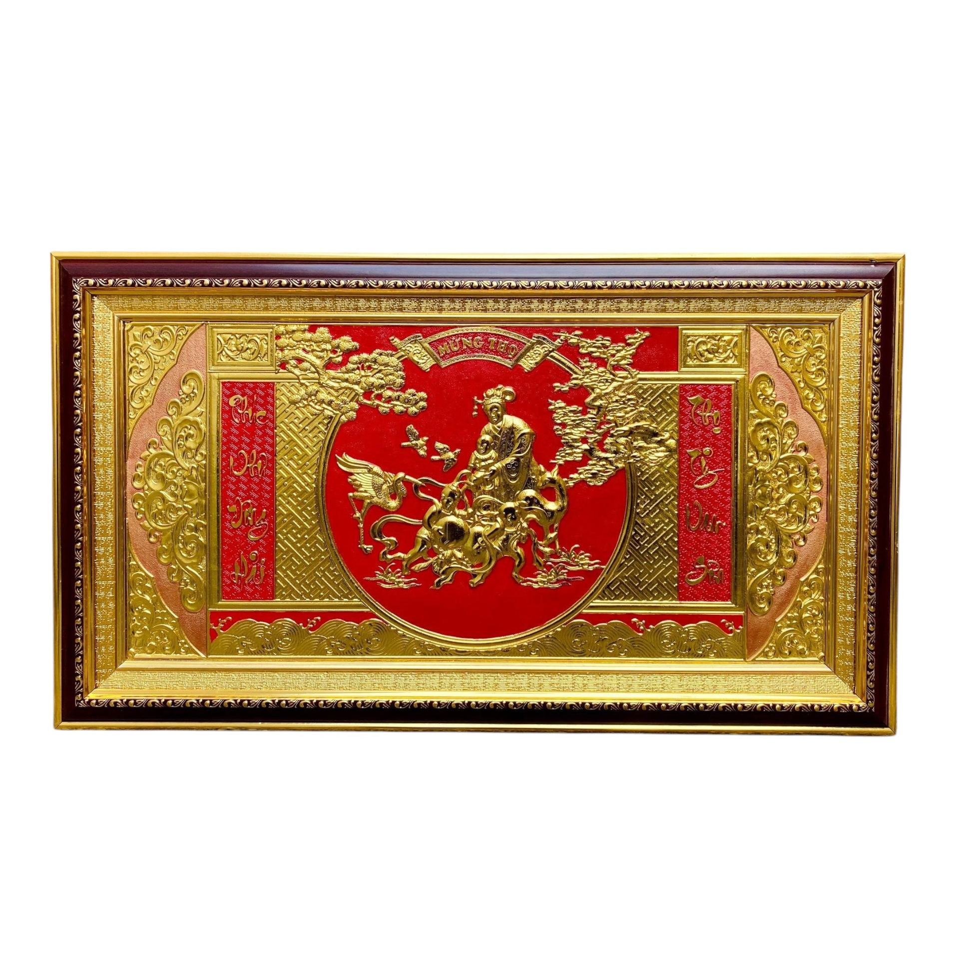 Tranh Đồng Mừng Thọ Bà Cụ , Dát Vàng ( 38x68cm ) - Cửu Diệu Thiên - THN219