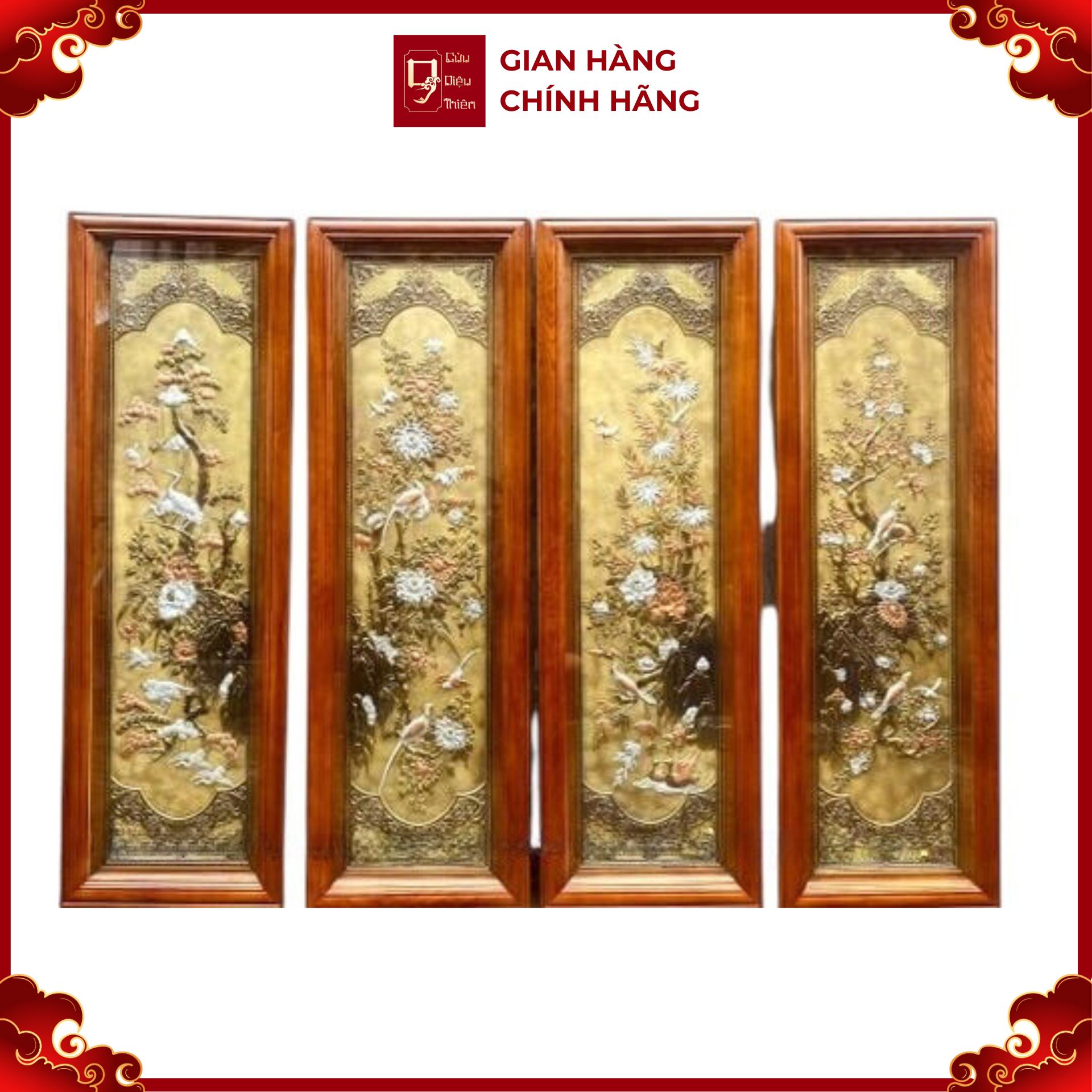Tranh Đồng Tứ Quý Giả Cổ Dát Điểm Vàng Bạc ( 28x88cm ) - Cửu Diệu Thiên - TQ003