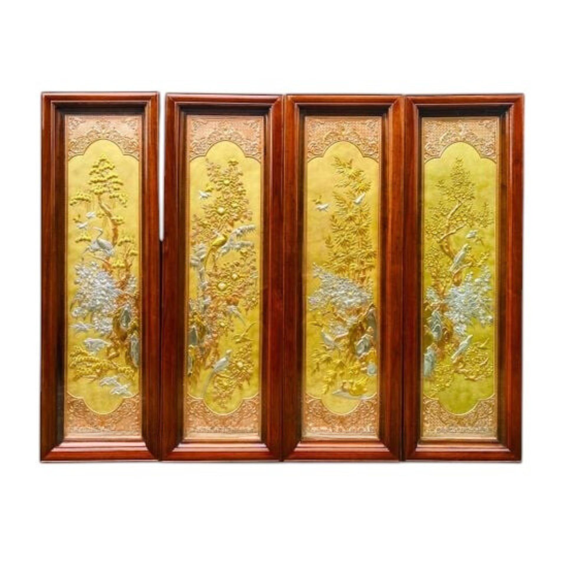 Tranh Đồng Tứ Quý Dát Vàng Bạc ( 1m27x41cm ) - Cửu Diệu Thiên - TQ004