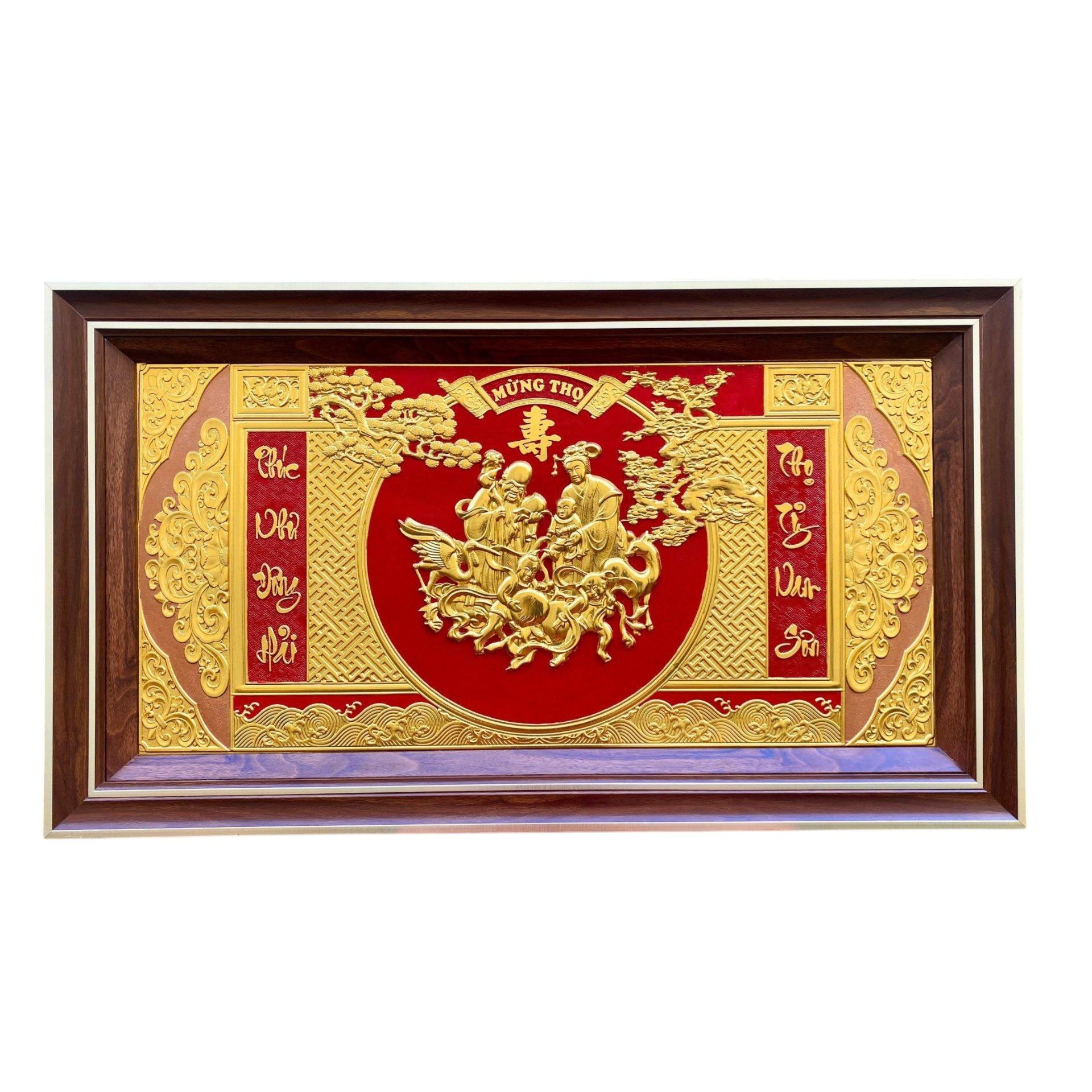 Tranh Đồng Mừng Thọ Ông Bà Cụ , Dát Vàng ( 52x92cm ) - Cửu Diệu Thiên - THN216
