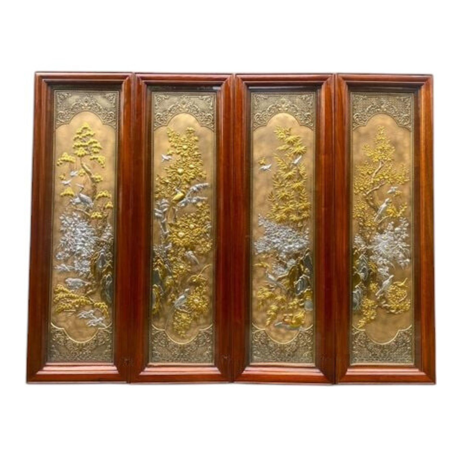 Tranh Đồng Tứ Quý Dát Vàng Bạc ( 1m27x41cm ) - Cửu Diệu Thiên - TQ005