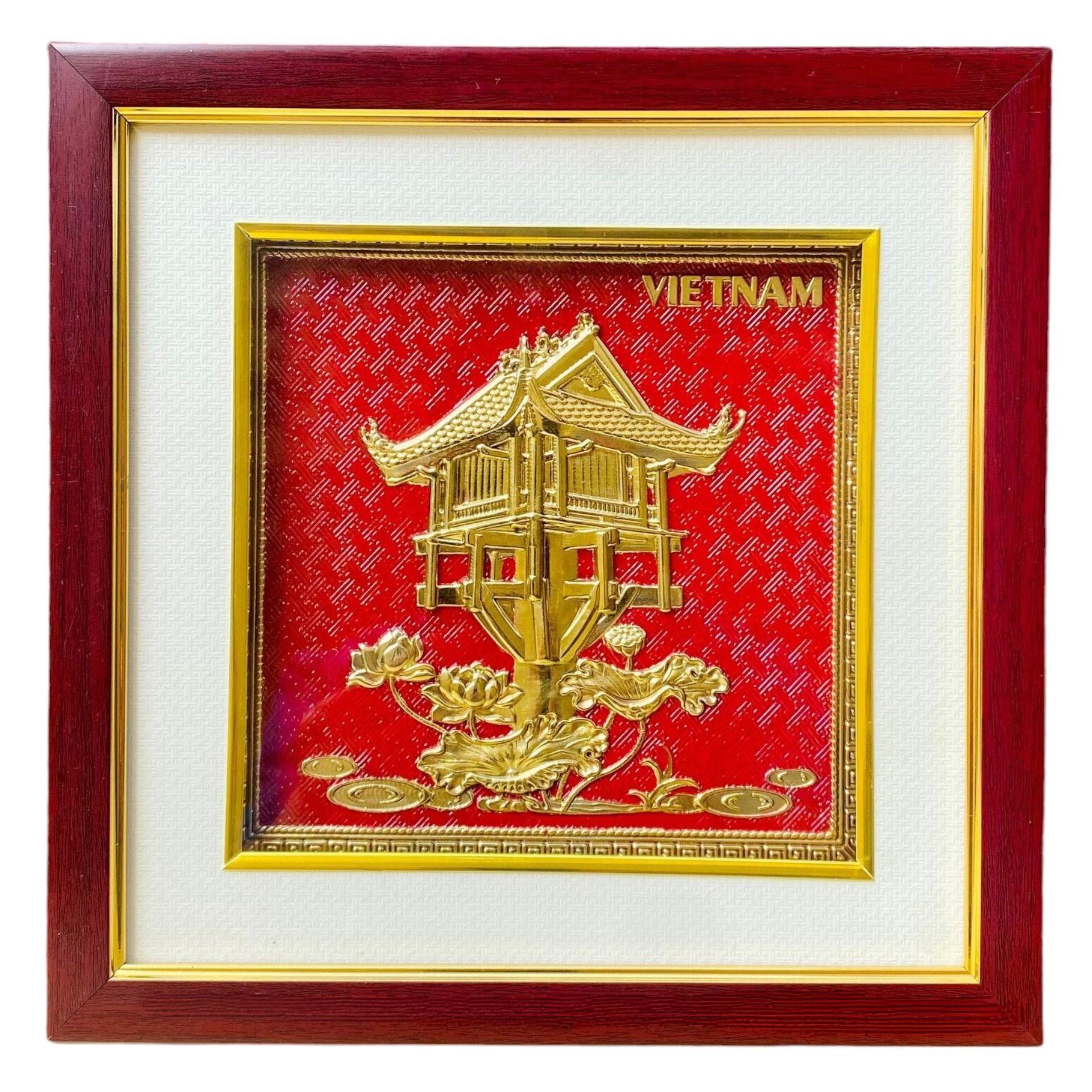 Tranh Đồng Chùa Một Cột - Đồng Đỏ , Giả Cổ ( 26x26cm ) - Cửu Diệu Thiên - MC003