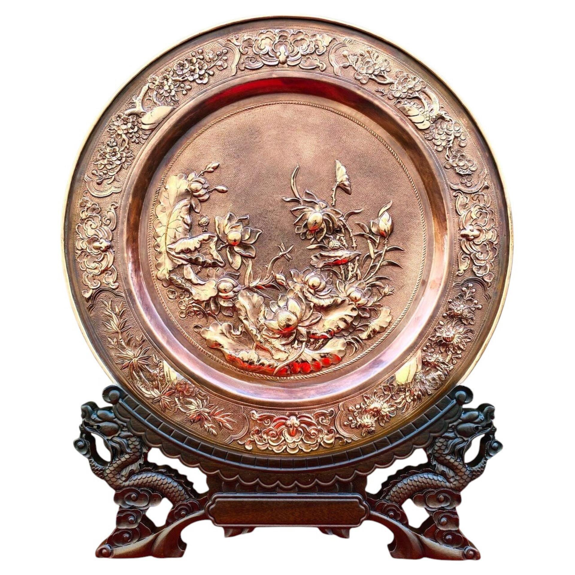 Tranh Đĩa Đồng Hoa Sen ( 35x41cm ) - Cửu Diệu Thiên - TD011