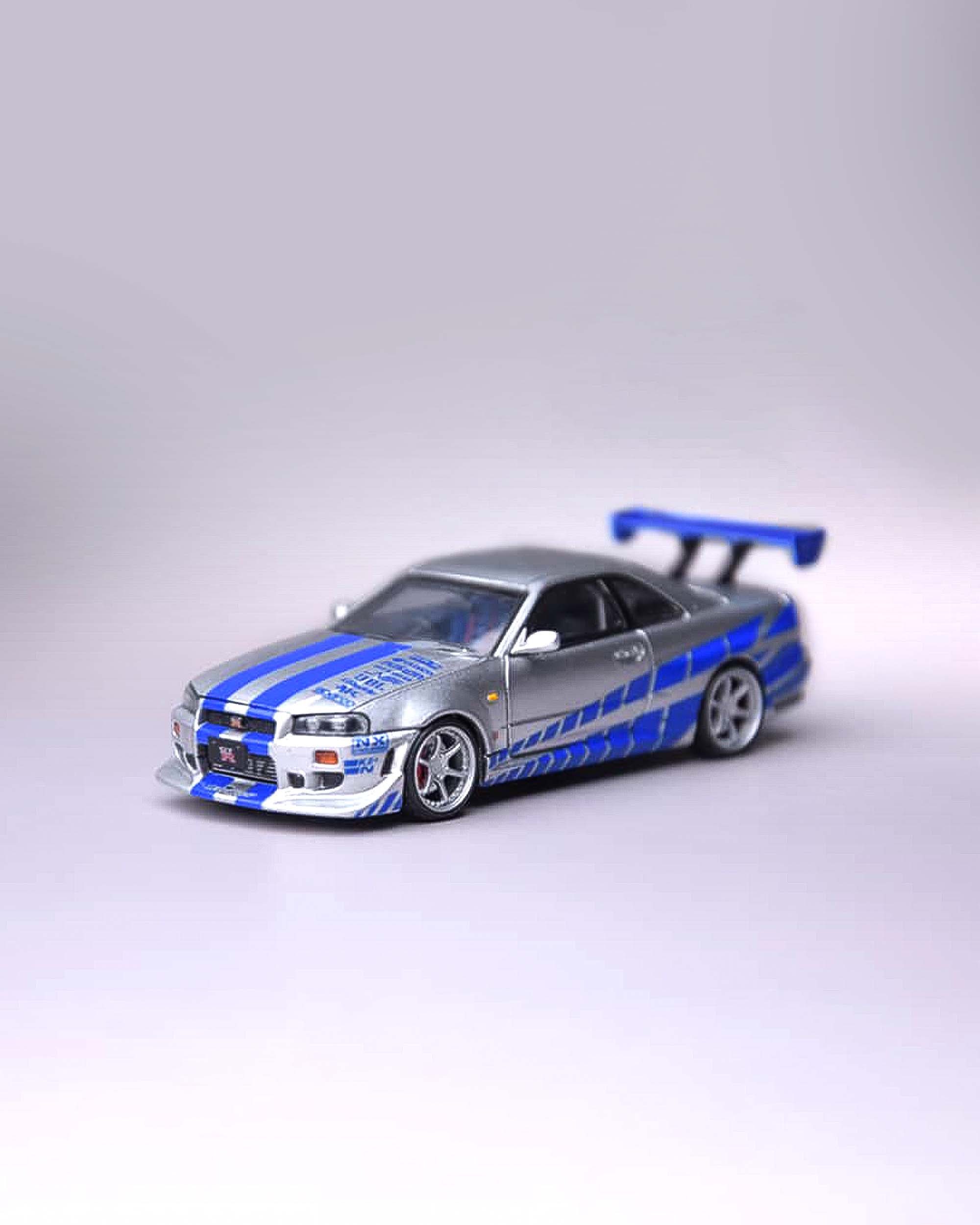 Focal Horizon Skyline GT-R R34，Fast & Furious C-West Customized Open-Hood, Visible Engine FNF Silver-Blue Livery