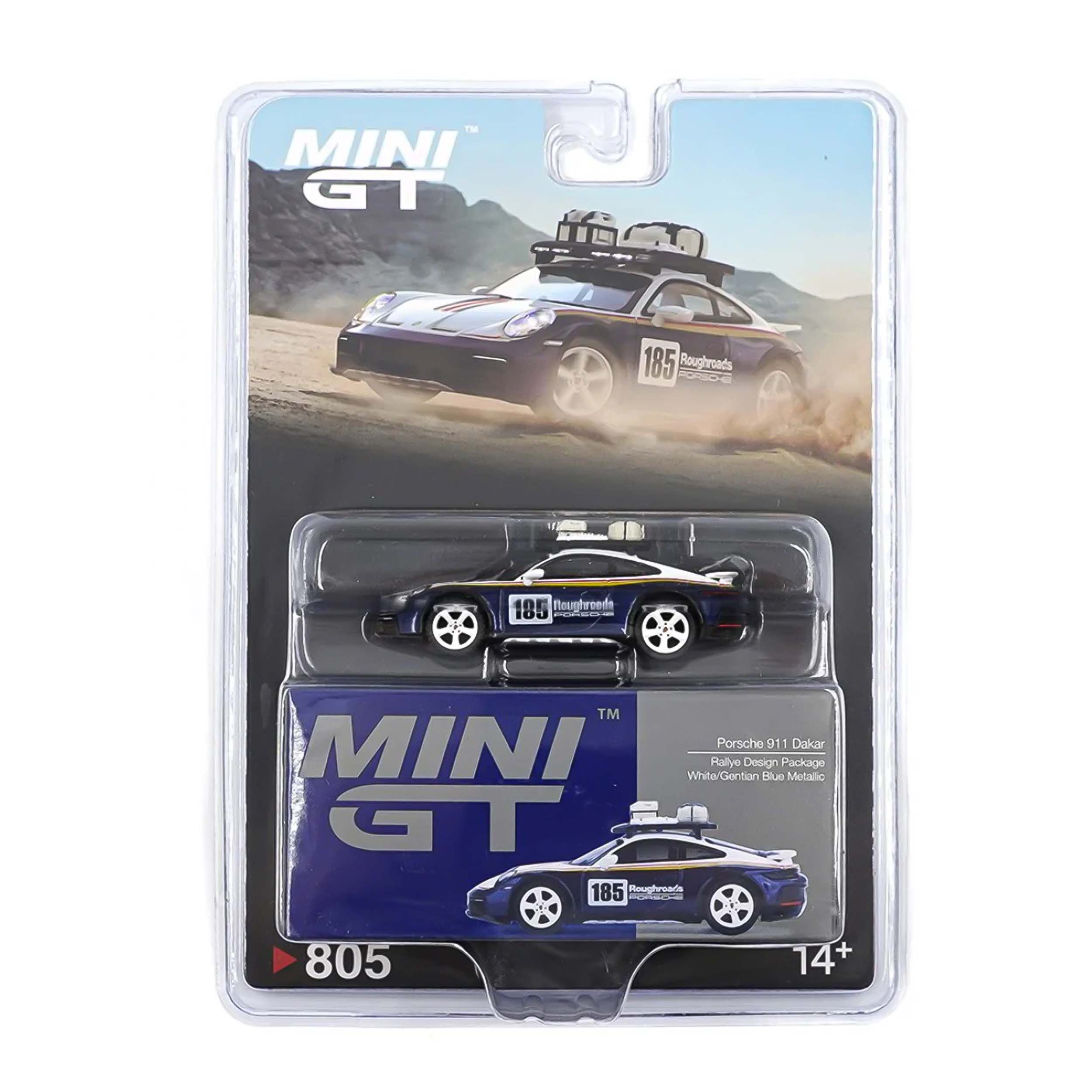 Mini GT Card Version MGT00805 Porsche 911 Dakar Rallye Design Package White/Gentian Blue Metallic