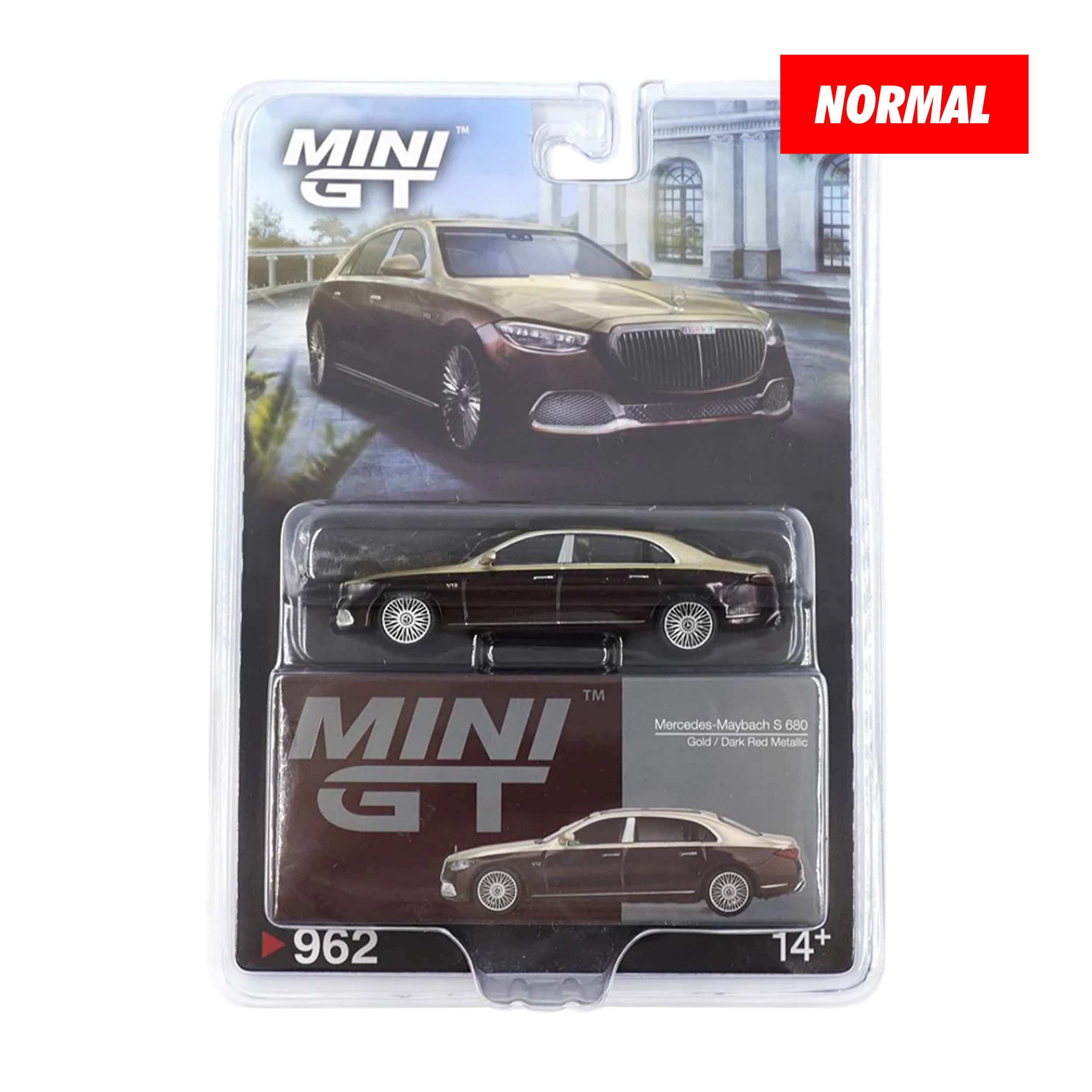 MINI GT Card Version MGT00962 Mercedes-Maybach S680 Gold / Dark Red Metallic
