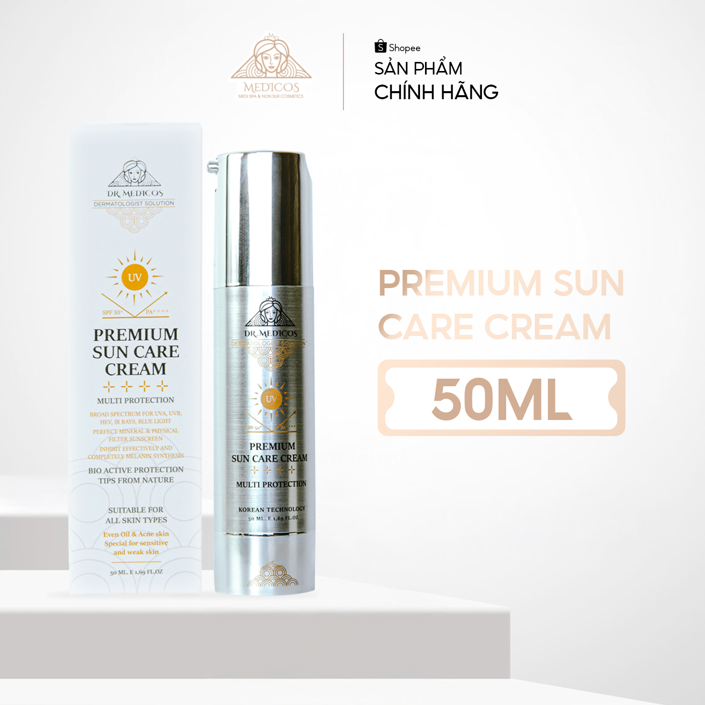 Kem Chống Nắng SPF 50+/PA++++ Dr.Medicos – Bảo Vệ Da, Dưỡng Sáng, Ngăn Lão Hóa