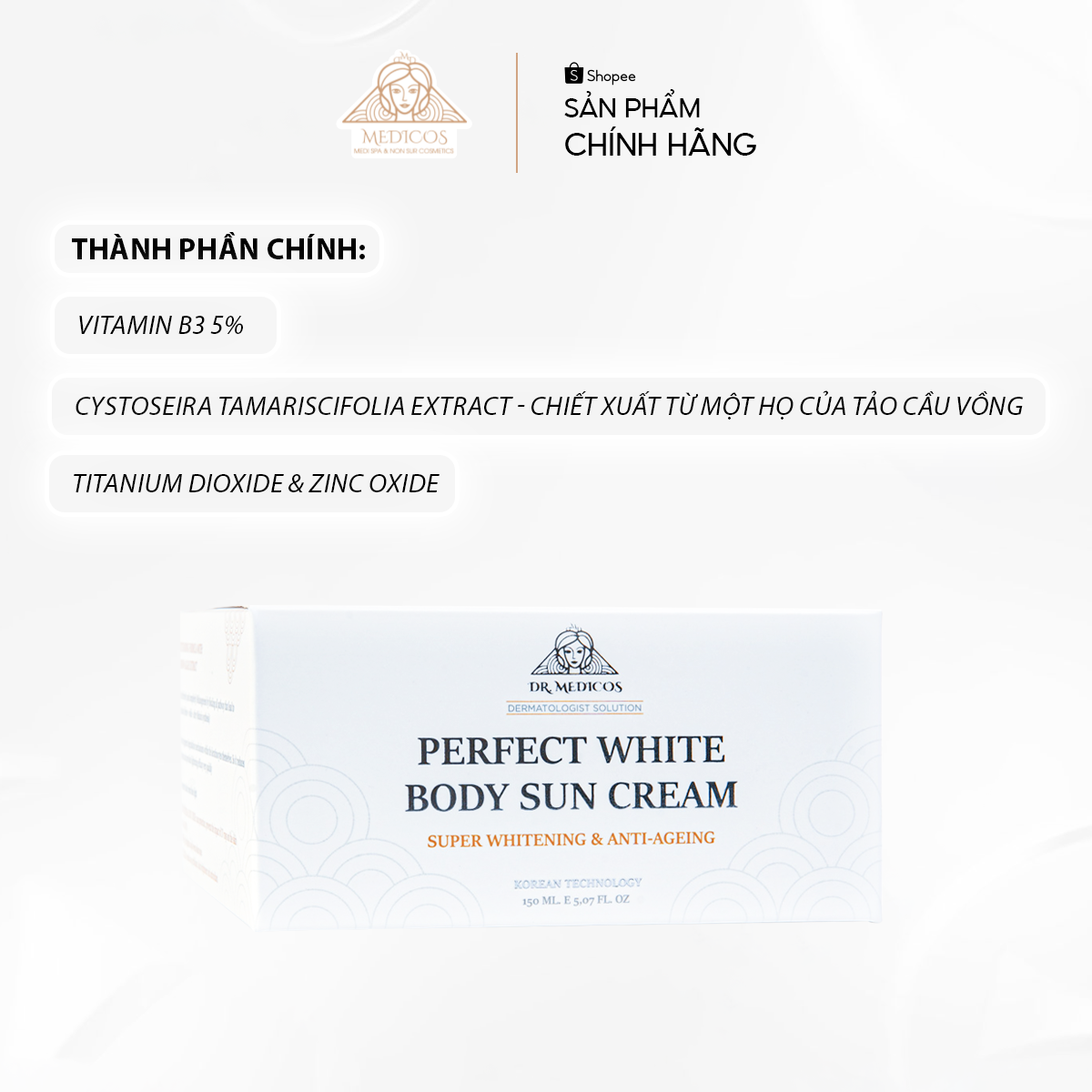 Kem Dưỡng Trắng Toàn Thân Dr.Medicos – Dưỡng Ẩm, Làm Mịn, Tái Tạo Da Sáng Khỏe