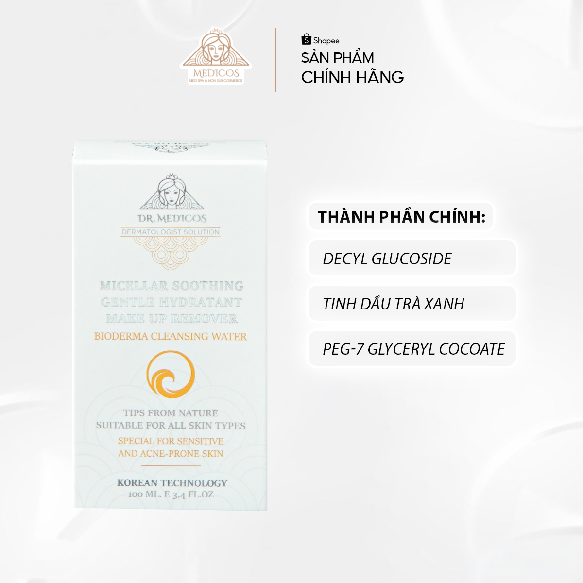 Nước Tẩy Trang Sinh Học Dr.Medicos – Làm Sạch Sâu, Dưỡng Ẩm, Dịu Da Nhạy Cảm