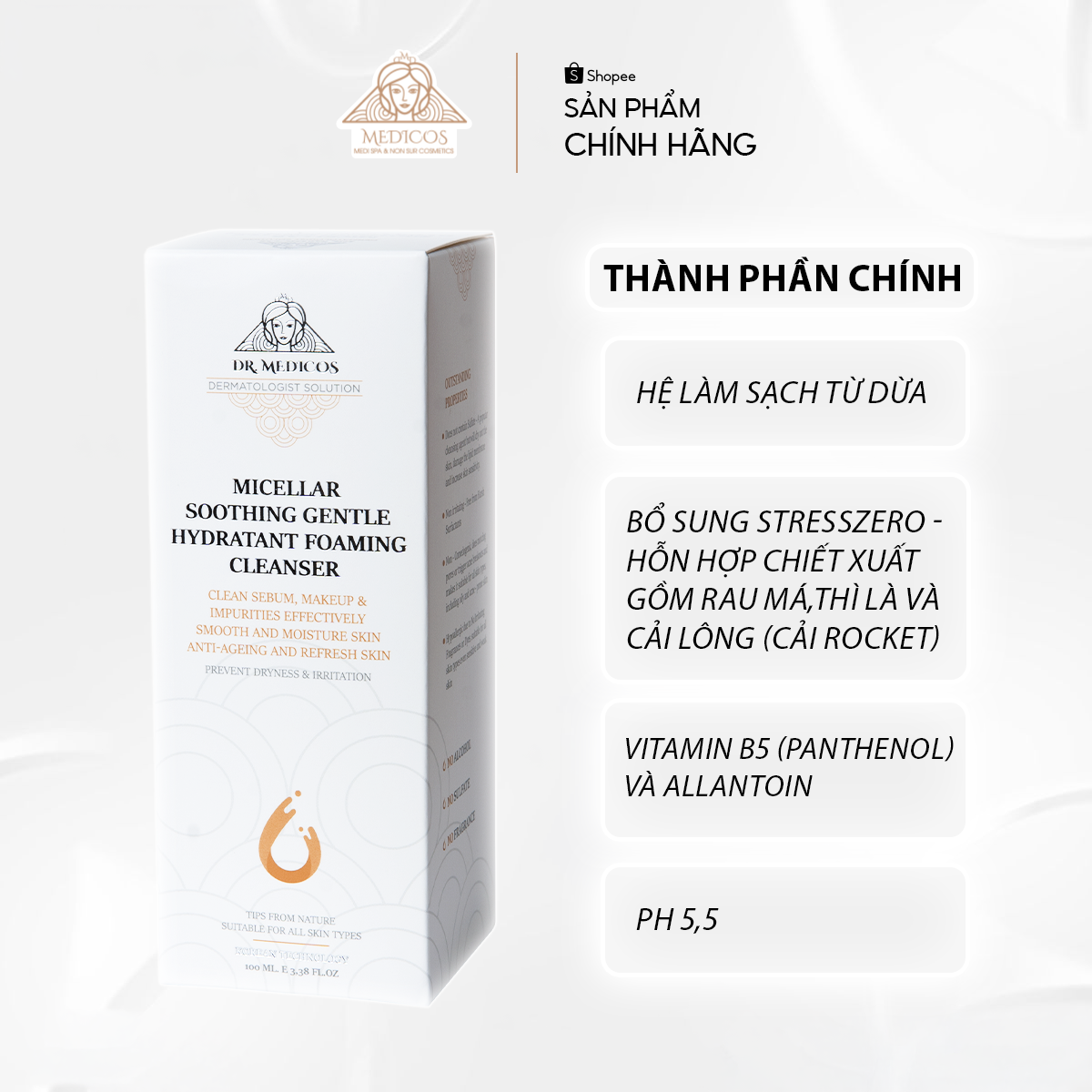 Sữa Rửa Mặt Sinh Học Dr.Medicos – Làm Sạch Dịu Nhẹ, Dưỡng Ẩm, Phục Hồi Da Sáng Khỏe