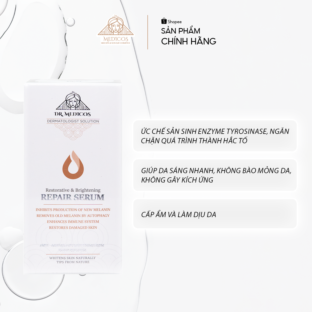 Serum Sáng Da Dr.Medicos – Tinh Chất Dưỡng Trắng, Làm Mờ Thâm, Tái Tạo Da Khỏe Mạnh Từ Bên