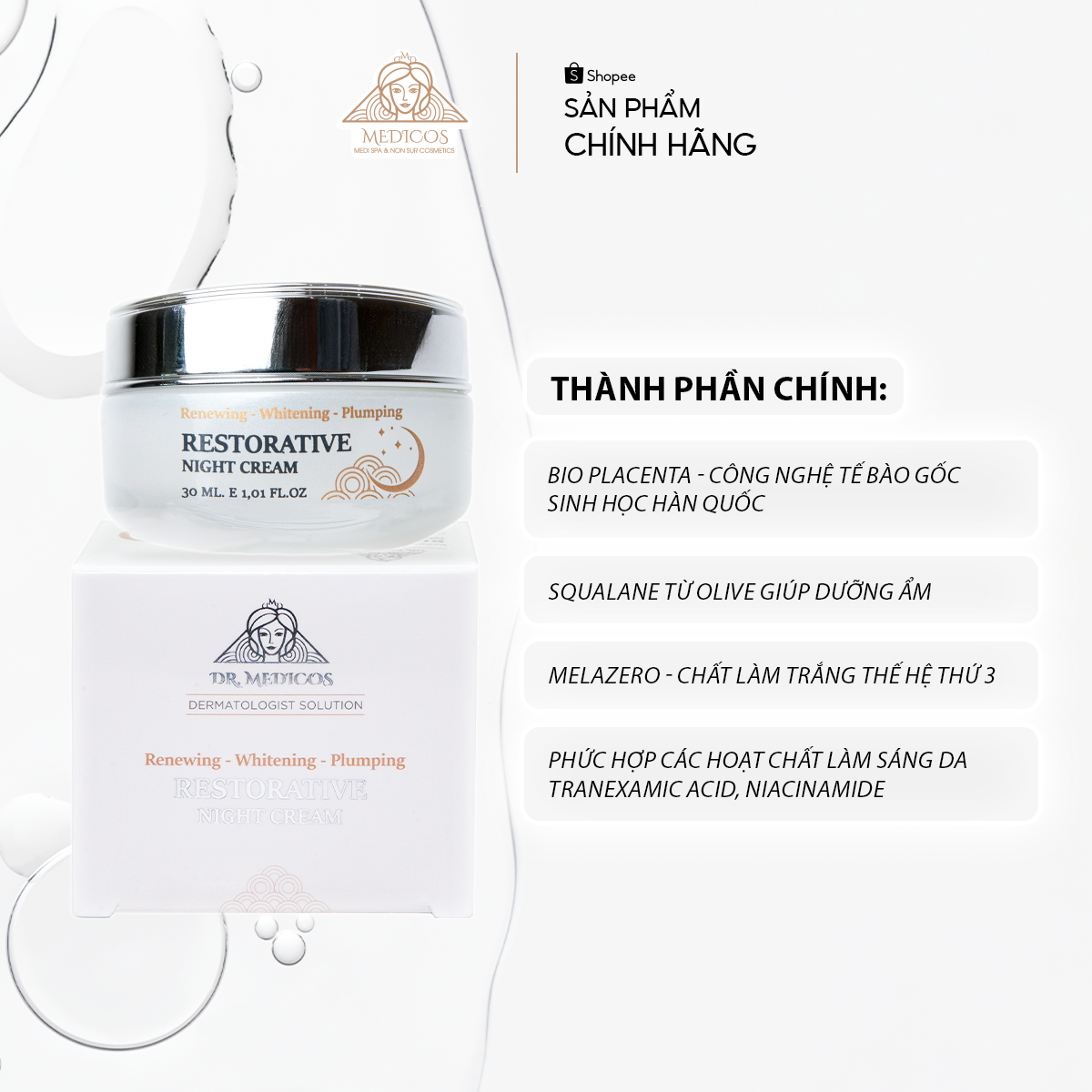 Kem Dưỡng Ban Đêm Samphira BioActive Dr.Medicos – Retinol Tự Nhiên, Tái Tạo Da Sáng Mịn
