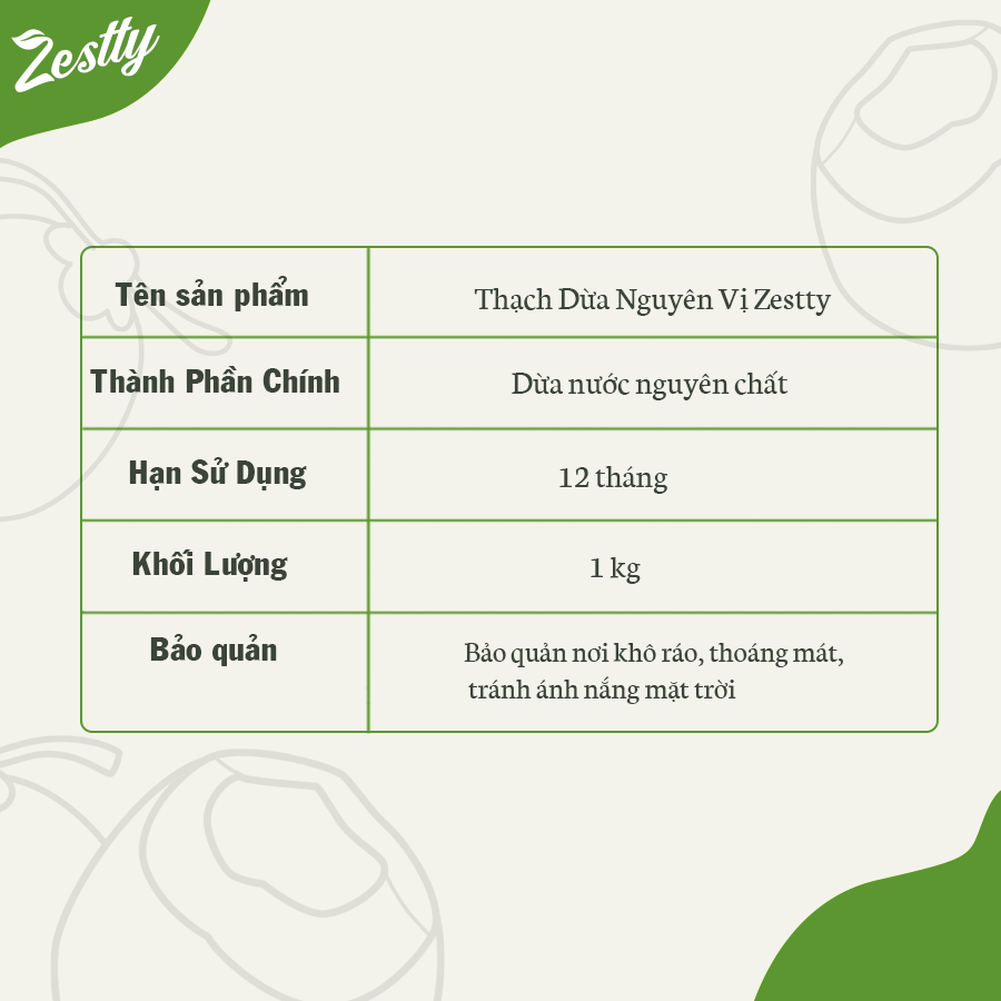 Thạch Dừa Nguyên Vị Zestty