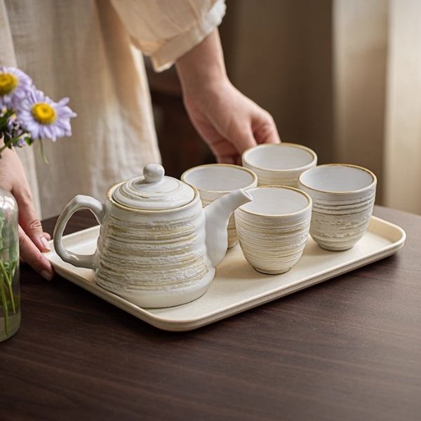 Bộ ấm trà vân nâu (1 ấm + 5 cốc) - TC59