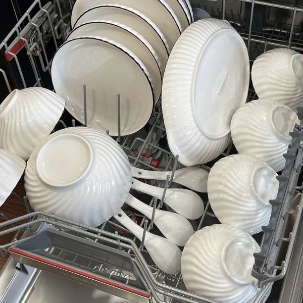 Bộ bát đĩa TC Classic White - trắng vân viền đen - TC01