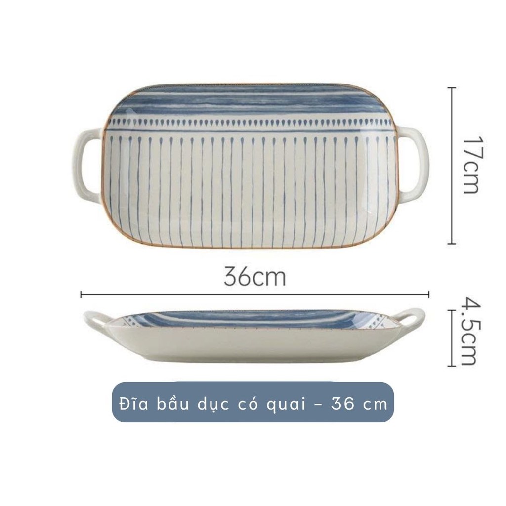 Bộ bát đĩa gốm sứ họa tiết sọc tròn phong cách Nhật Bản - TC77