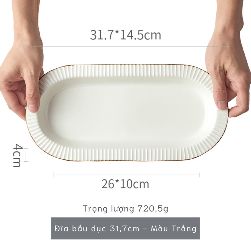 Bộ bát đĩa thượng hạng Collins- viền vân sọc màu kem - GT09