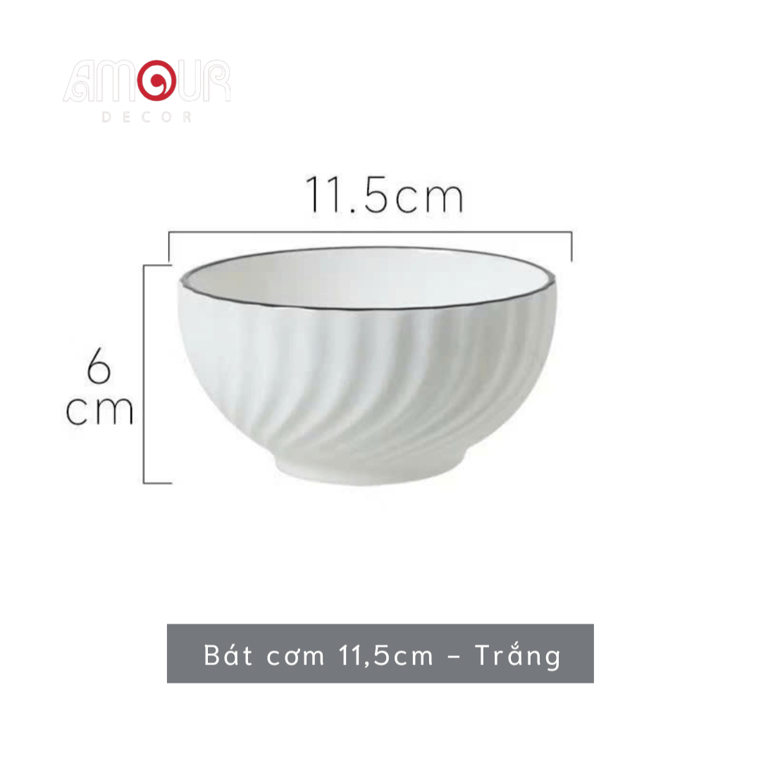 Bộ bát đĩa TC Classic White - trắng vân viền đen - TC01