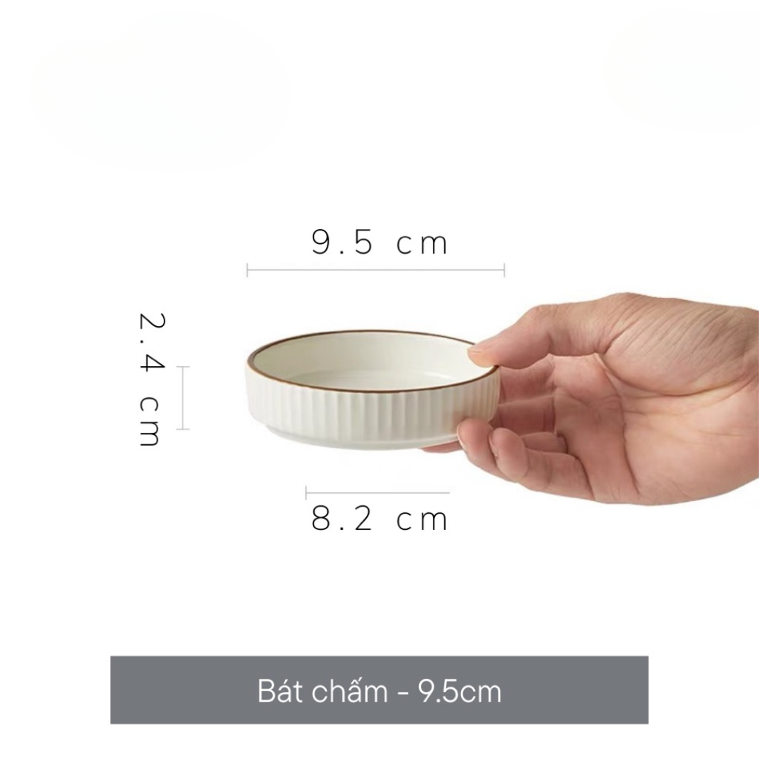 Bộ bát đĩa thượng hạng Collins- viền vân sọc màu kem - GT09