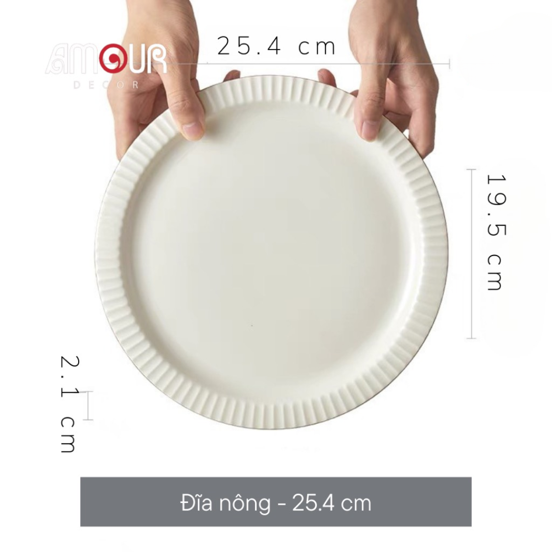 Bộ bát đĩa thượng hạng Collins- viền vân sọc màu kem - GT09