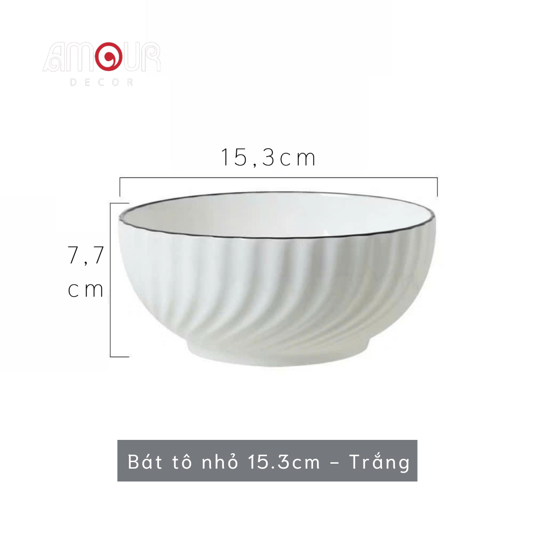 Bộ bát đĩa TC Classic White - trắng vân viền đen - TC01