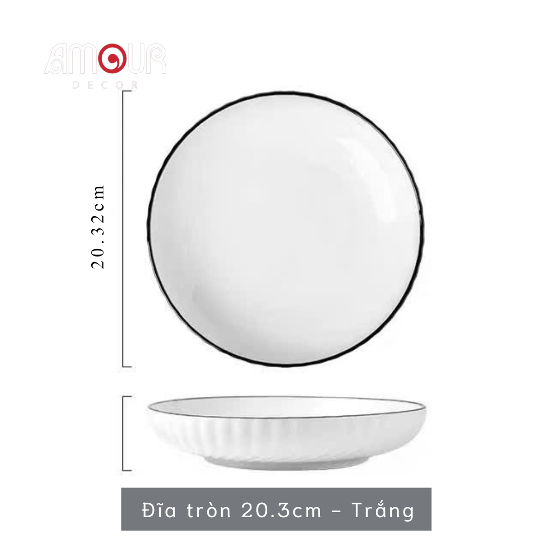 Bộ bát đĩa TC Classic White - trắng vân viền đen - TC01